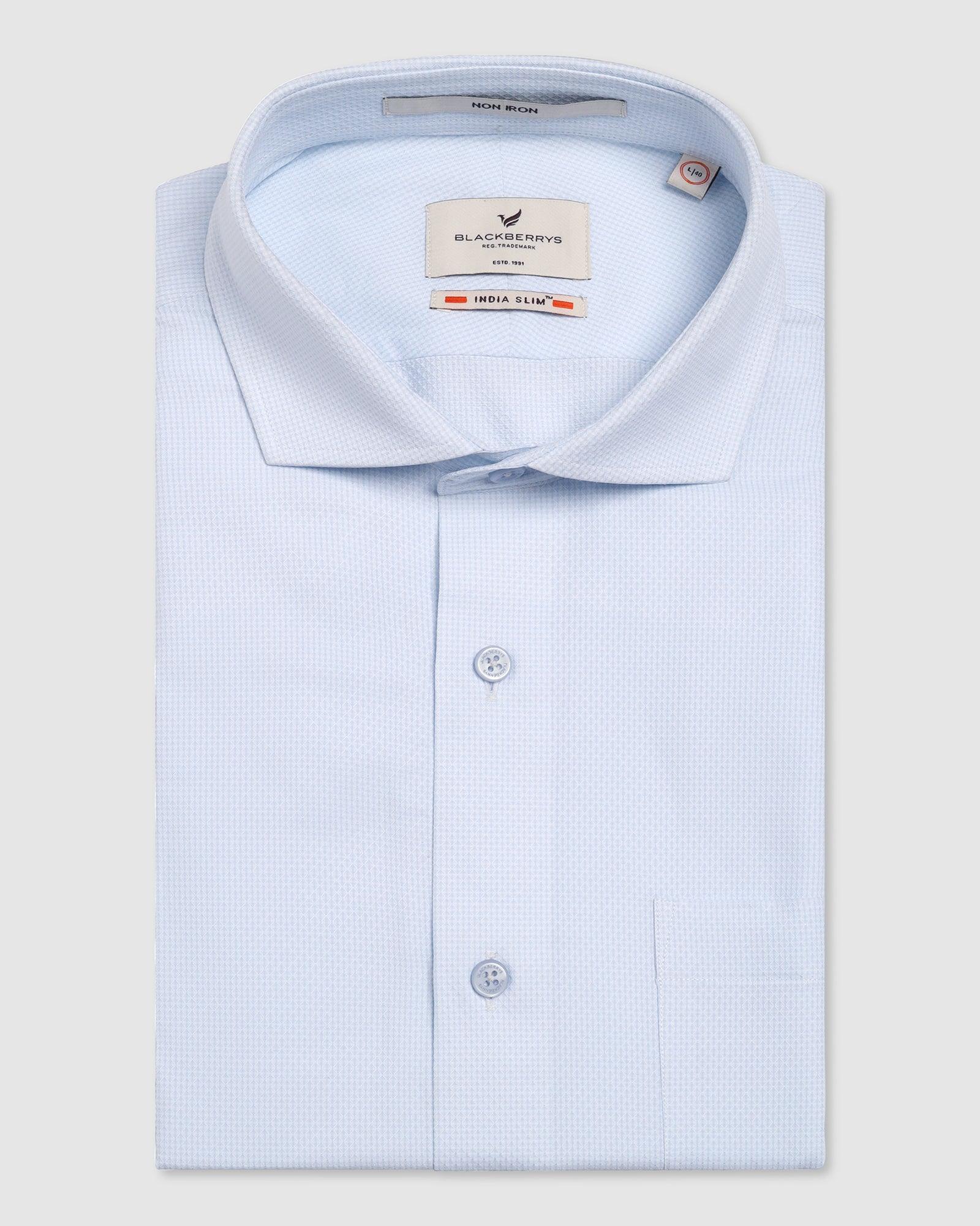 Non Iron Formal Blue Textured Shirt - Ivy - Image 5