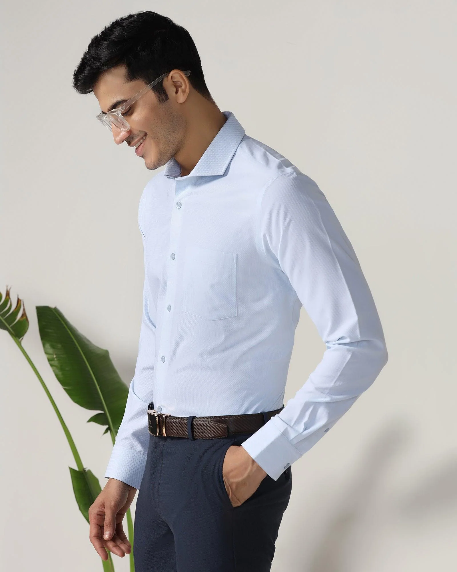Non Iron Formal Blue Textured Shirt - Ivy - Image 7