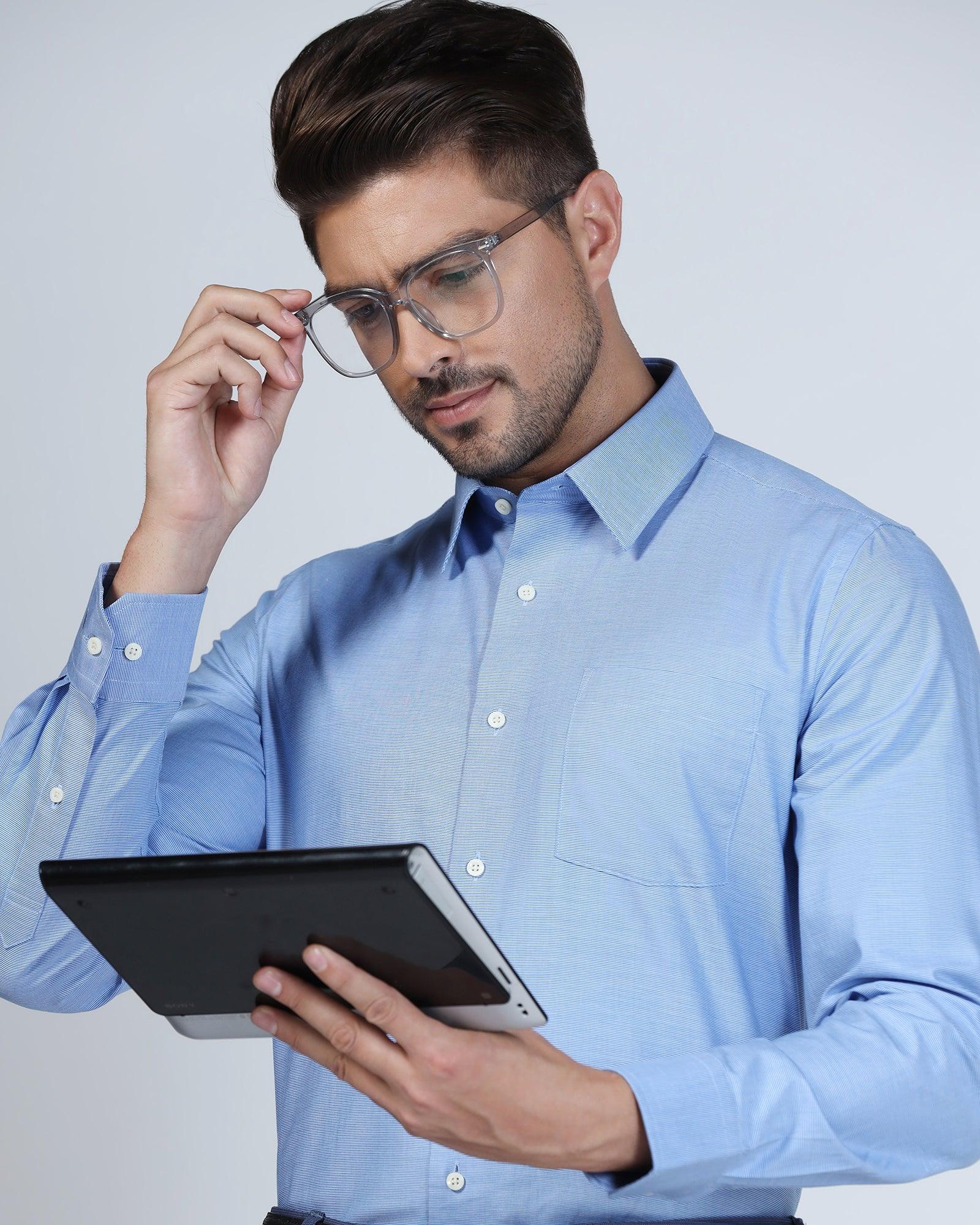 Formal Blue Textured Shirt - Robot - Image 9