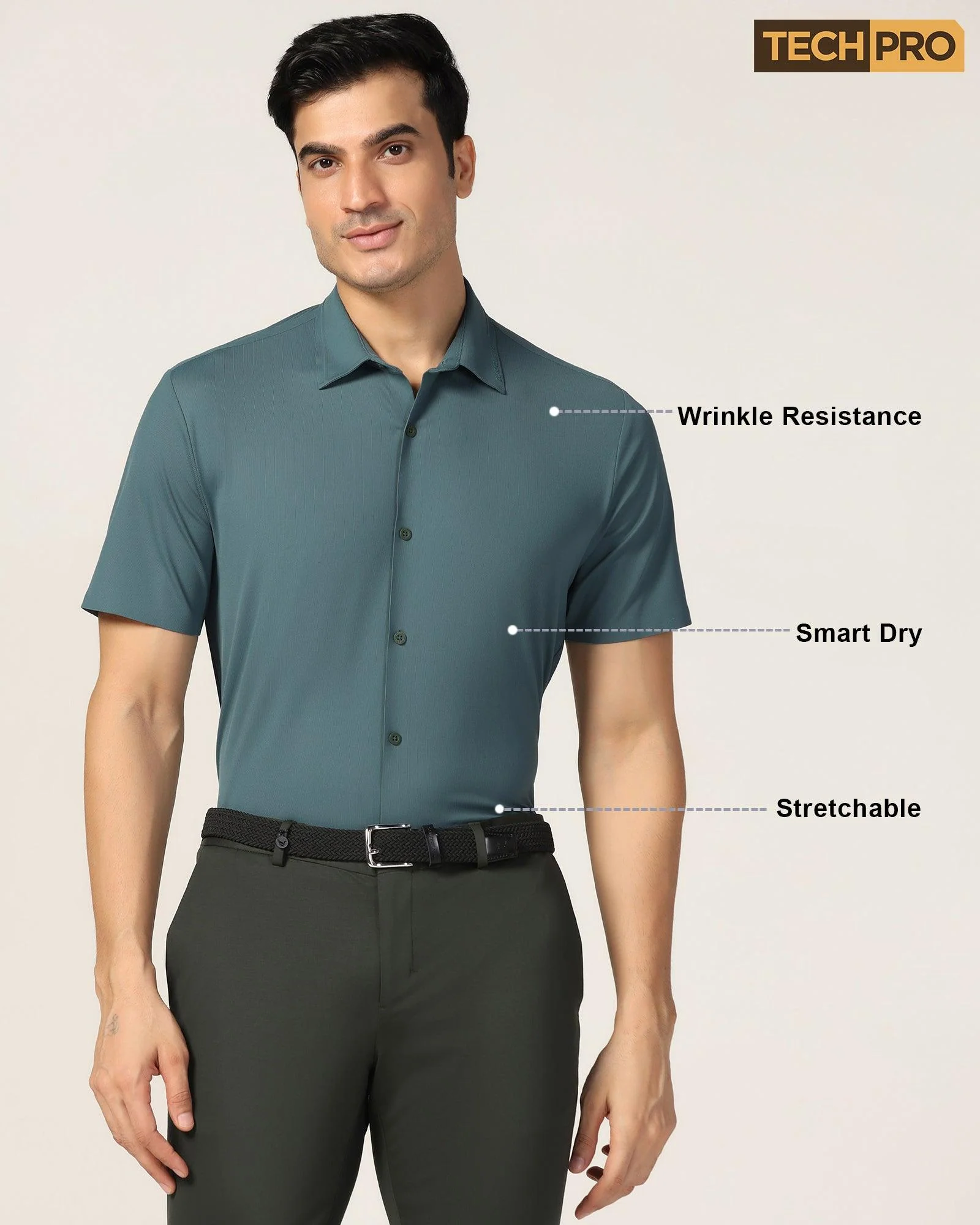 TechPro Formal Half Sleeve Bottle Green Solid Shirt - Alfie - Image 10