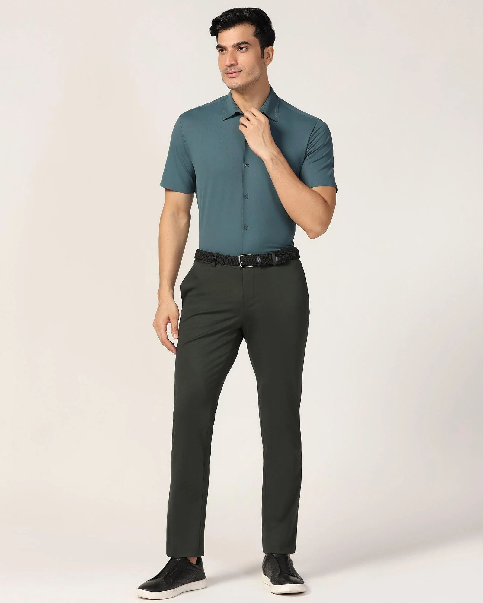 TechPro Formal Half Sleeve Bottle Green Solid Shirt - Alfie - Image 3