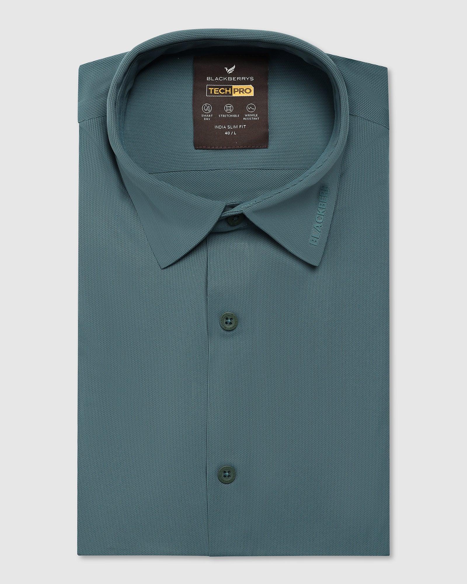 TechPro Formal Half Sleeve Bottle Green Solid Shirt - Alfie - Image 5