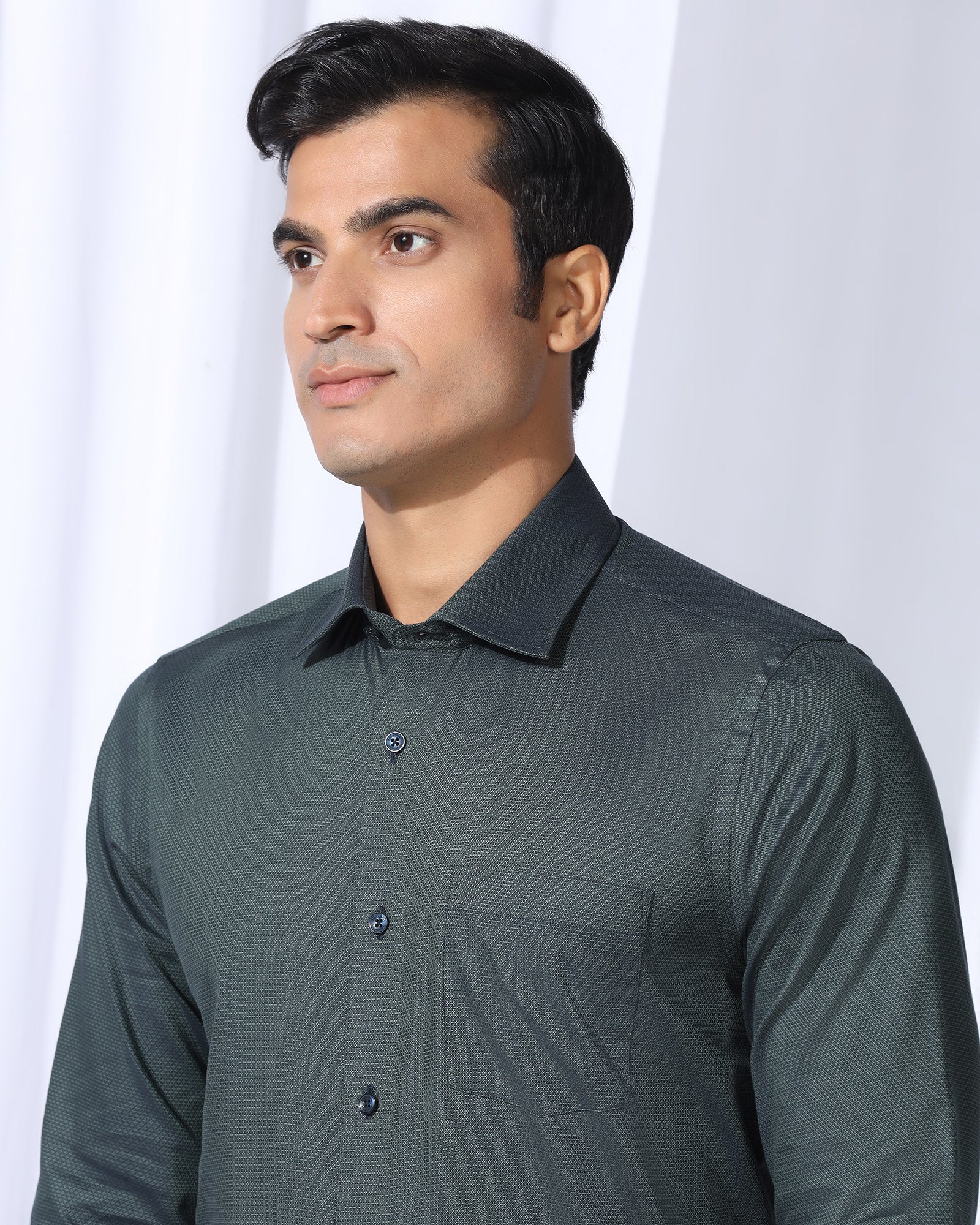 Formal Bottle Green Textured Shirt - Punch - Image 4