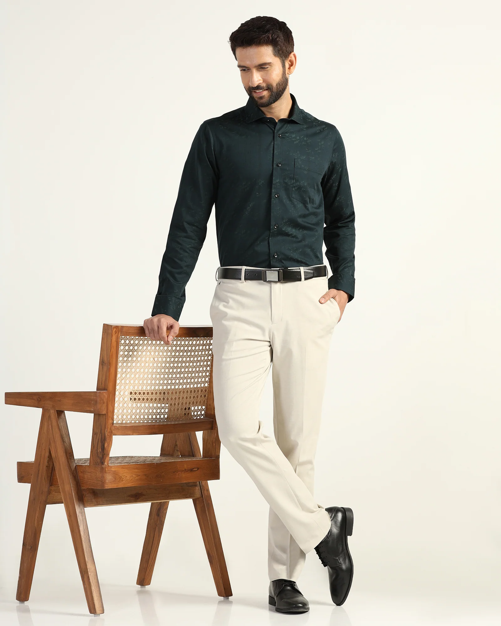 Formal Bottle Green Jacquard Shirt - Switch - Image 7