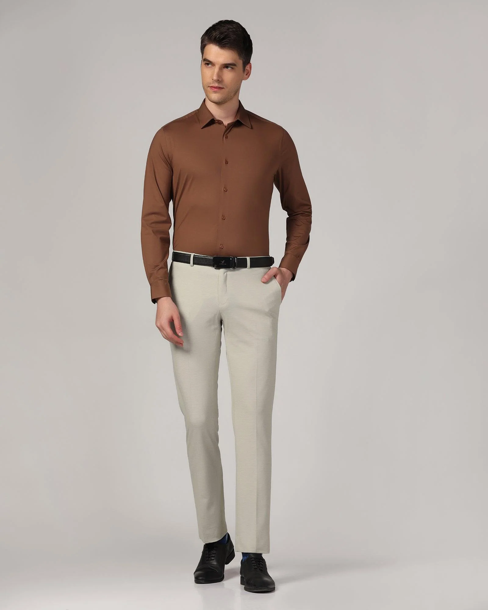 Formal Brown Solid Shirt - Sofk - Image 3