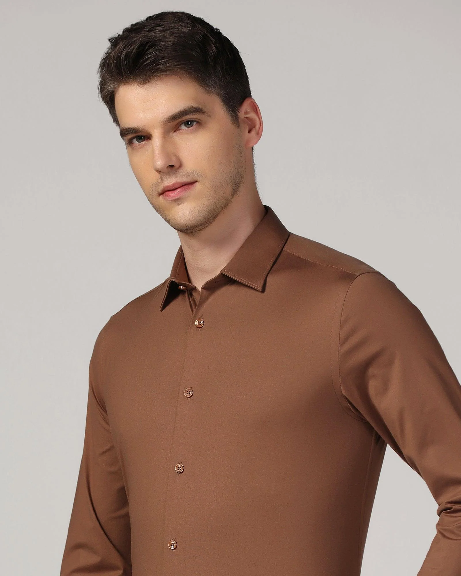 Formal Brown Solid Shirt - Sofk - Image 4