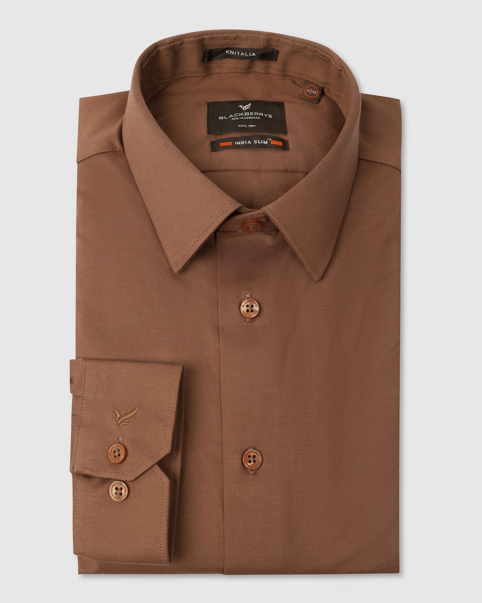 Formal Brown Solid Shirt - Sofk - Image 5