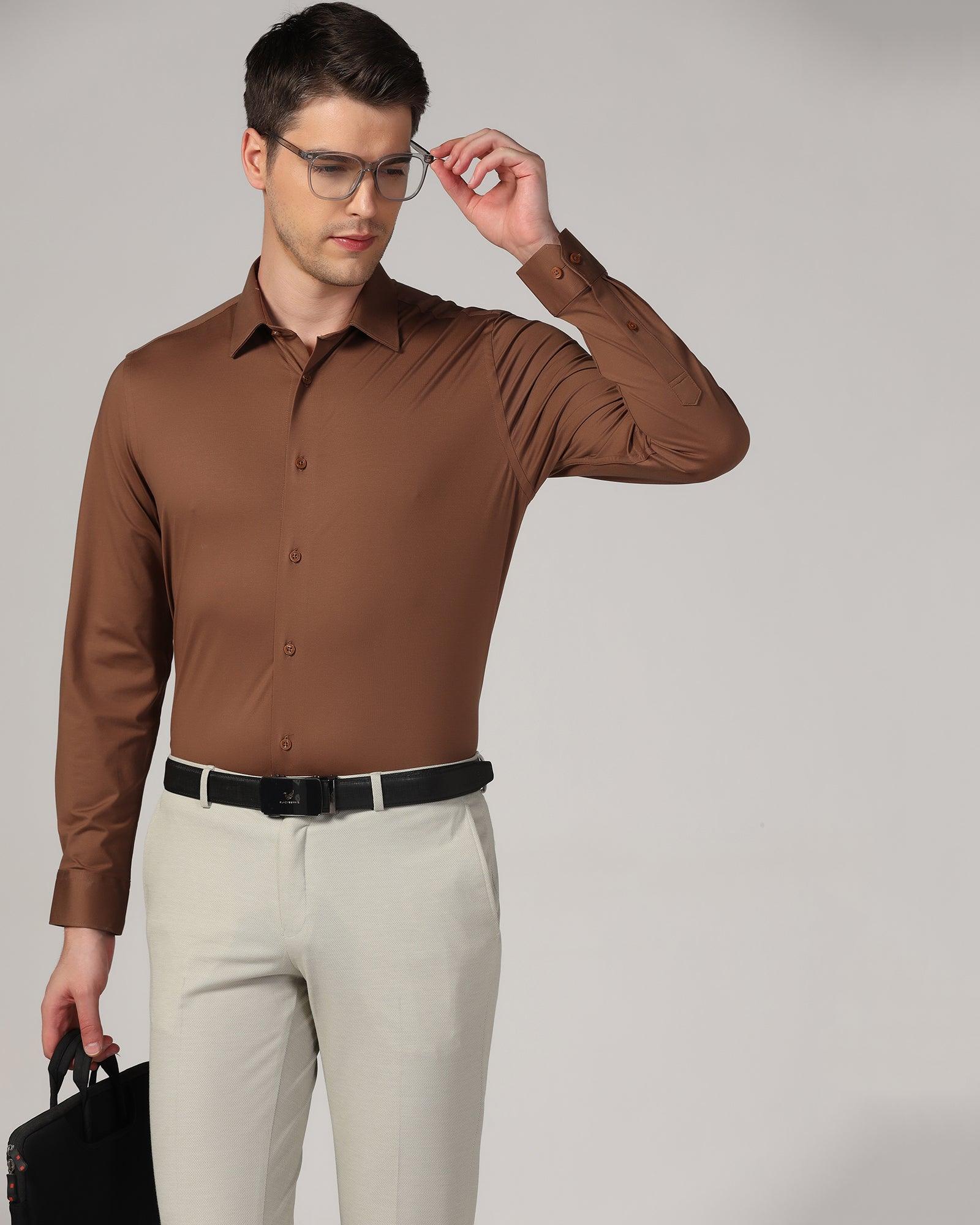 Formal Brown Solid Shirt - Sofk - Image 6