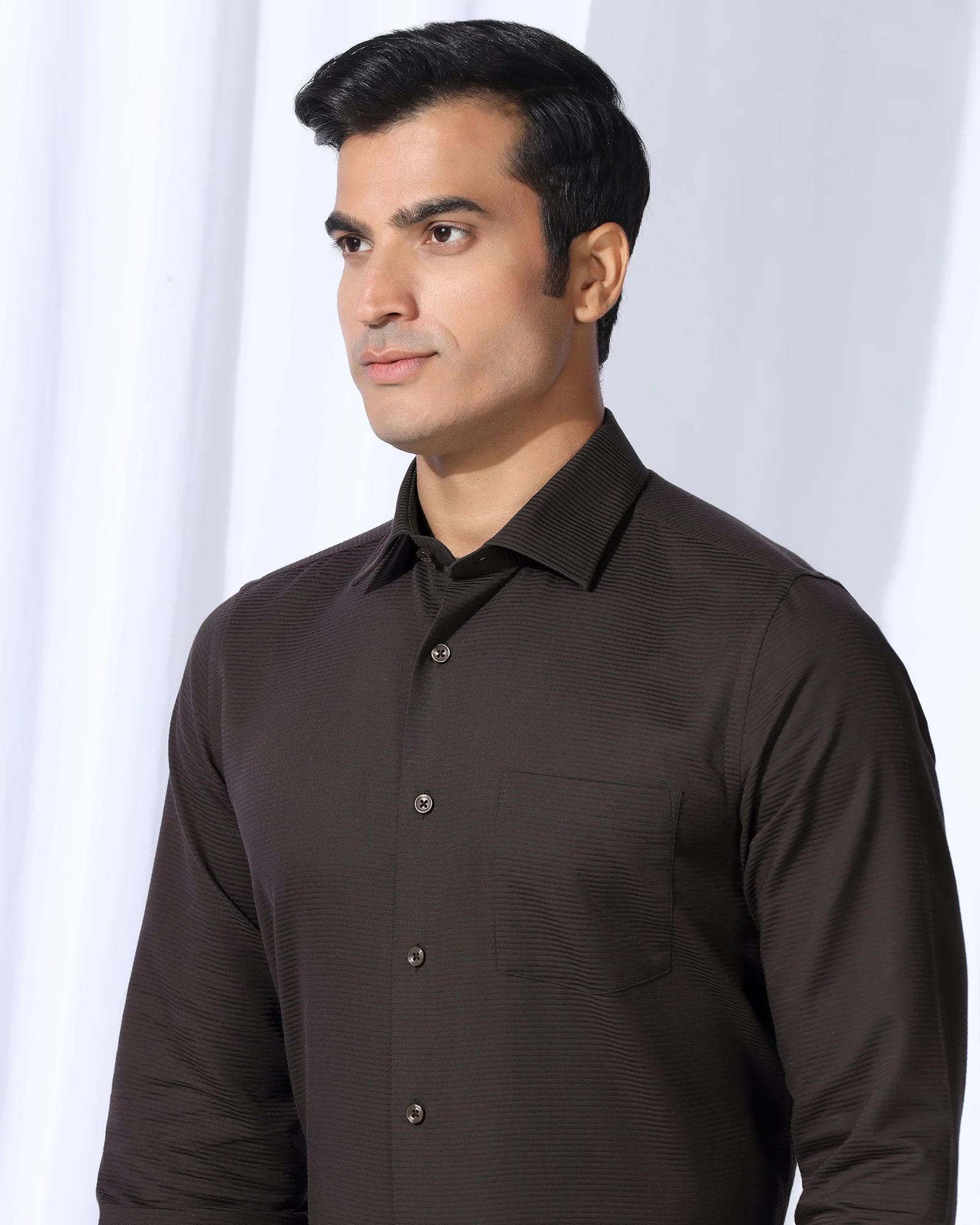 Formal Brown Stripe Shirt - Merlot - Image 4