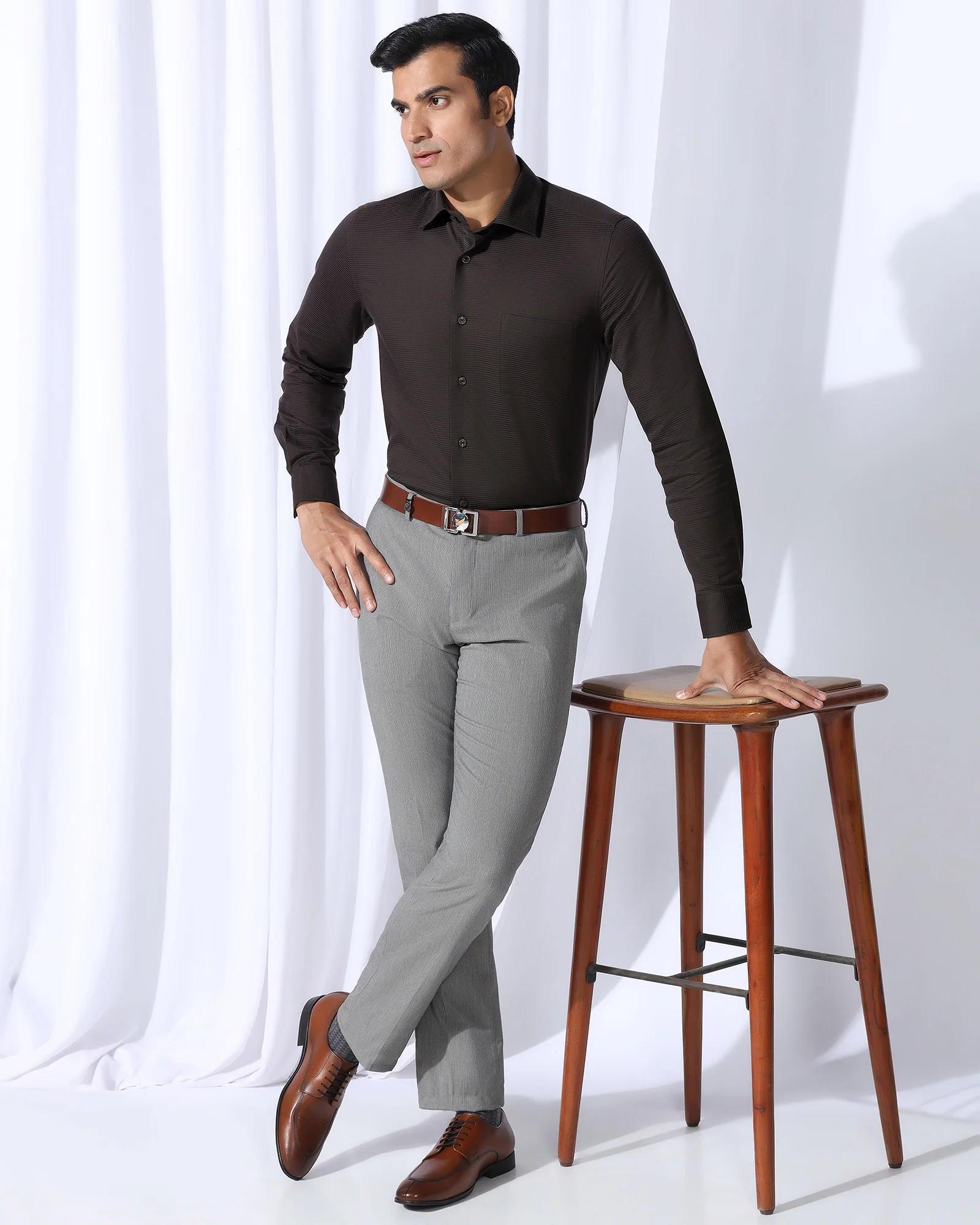 Formal Brown Stripe Shirt - Merlot - Image 7
