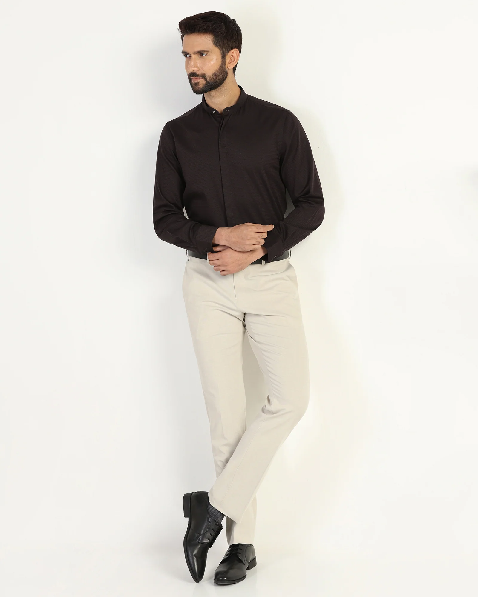 Formal Brown Textured Shirt - Rome - Image 7