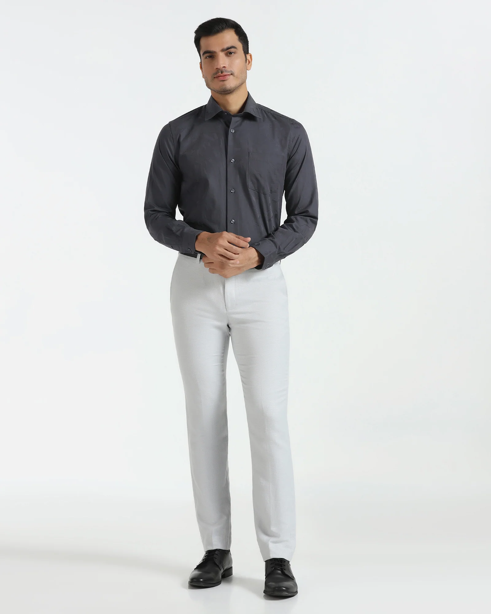 Formal Charcoal Grey Jacquard Shirt - Riley - Image 3