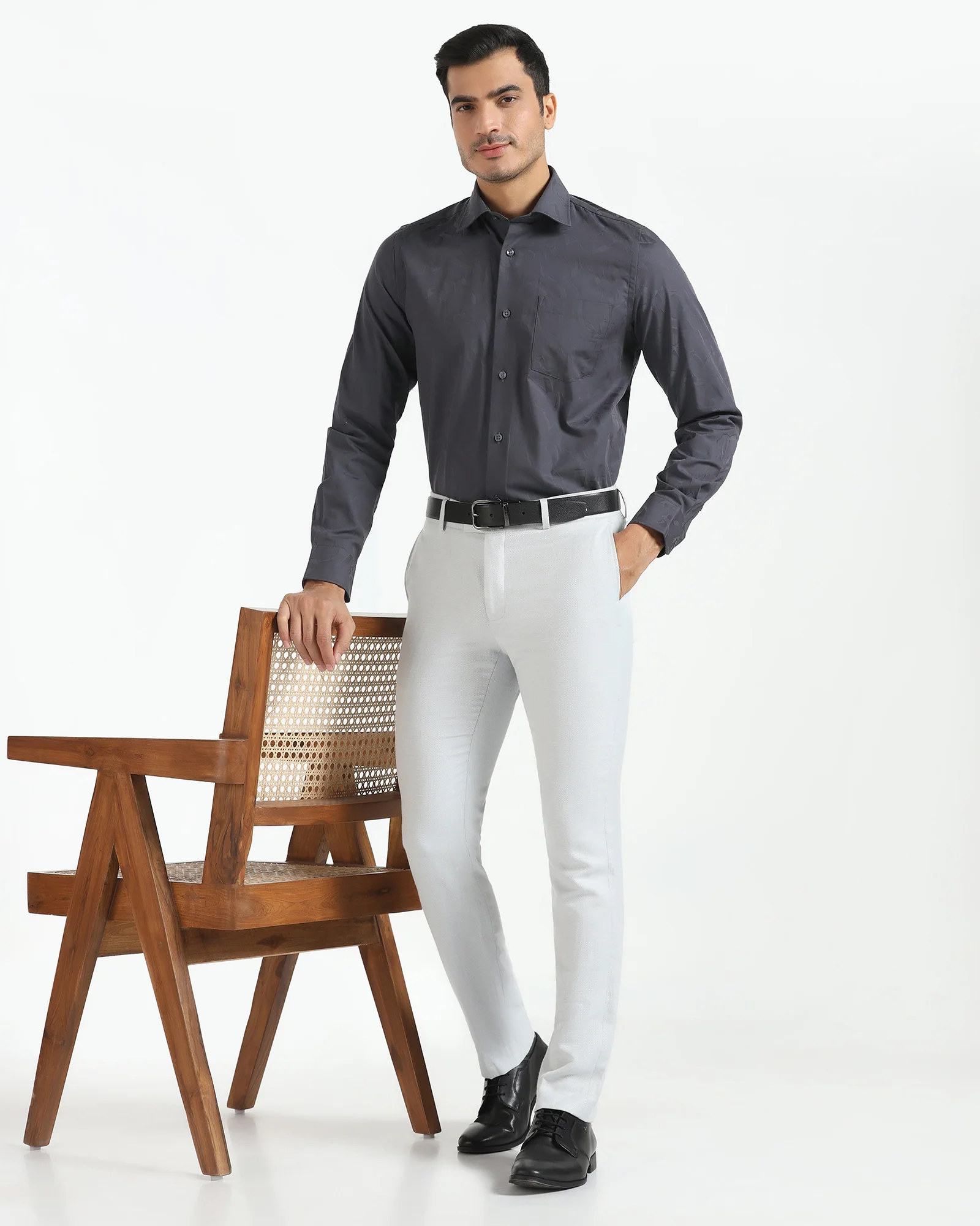 Formal Charcoal Grey Jacquard Shirt - Riley - Image 7