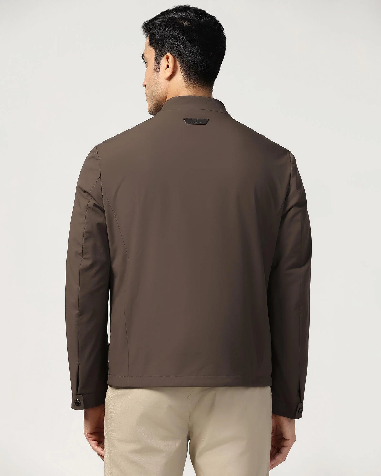 Formal Chocolate Brown Solid Zipper Jacket - Orion - Image 2