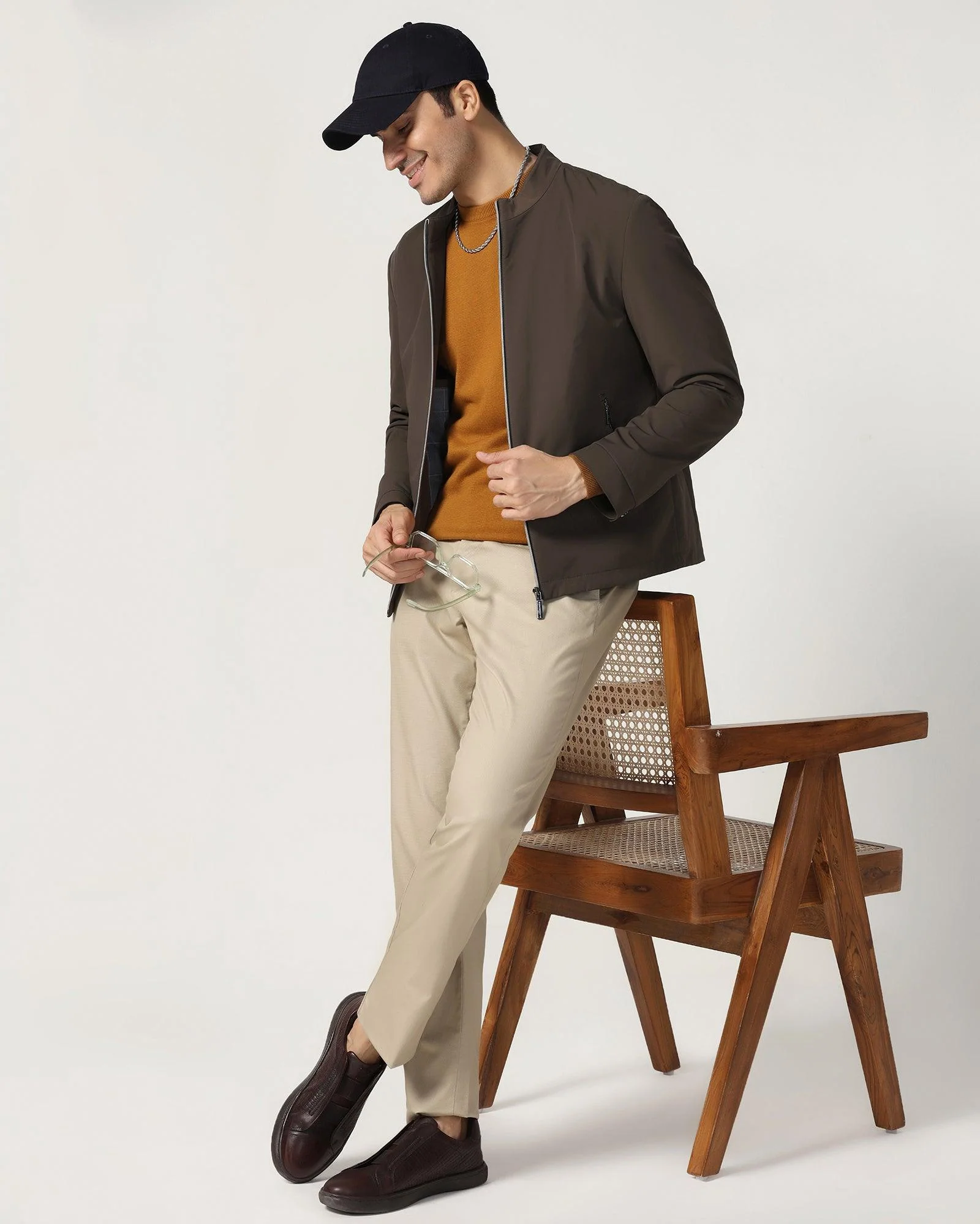 Formal Chocolate Brown Solid Zipper Jacket - Orion - Image 5