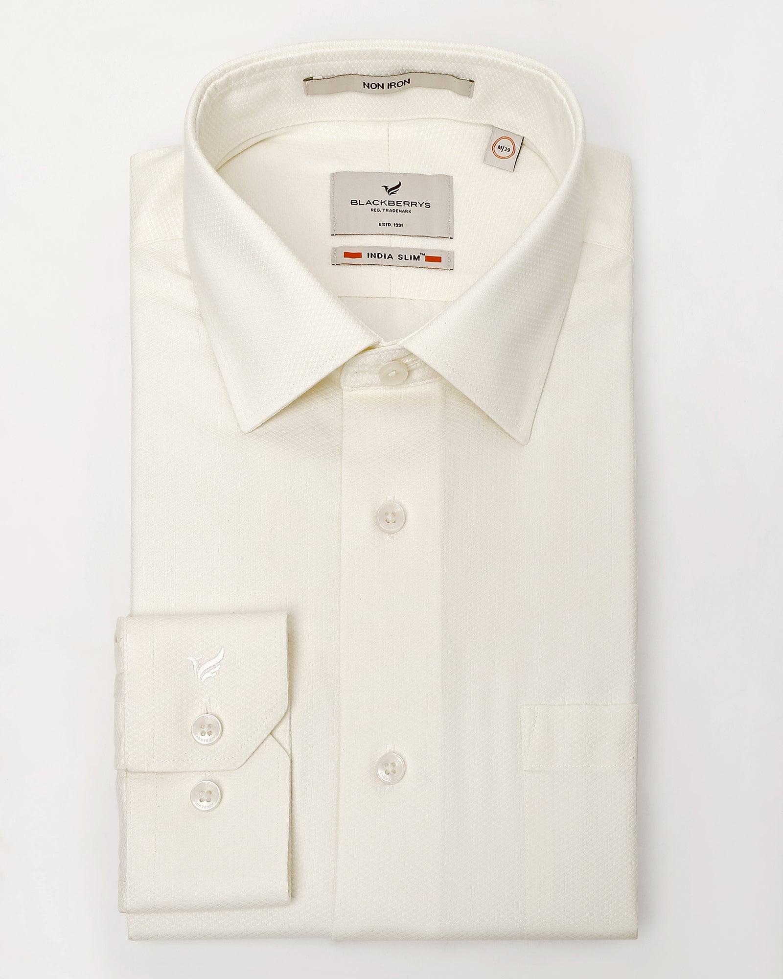 Non Iron Formal Cream Textured Shirt - DOFP31 - Image 5