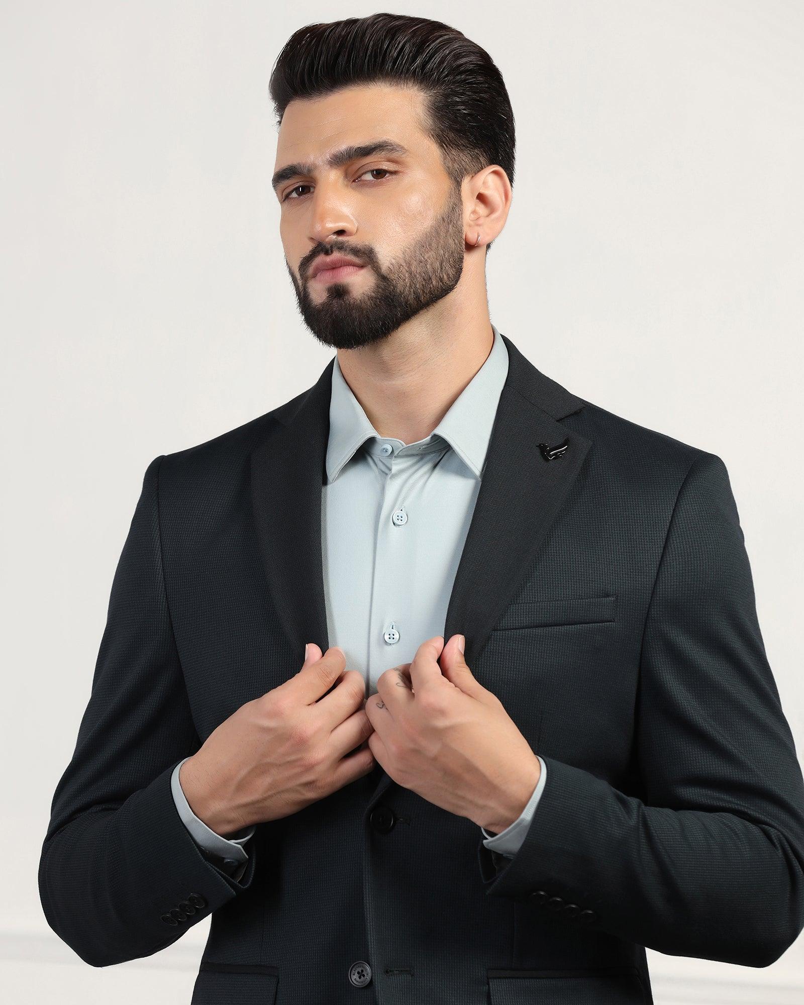 Formal Dark Green Textured Blazer - Thar - Image 4