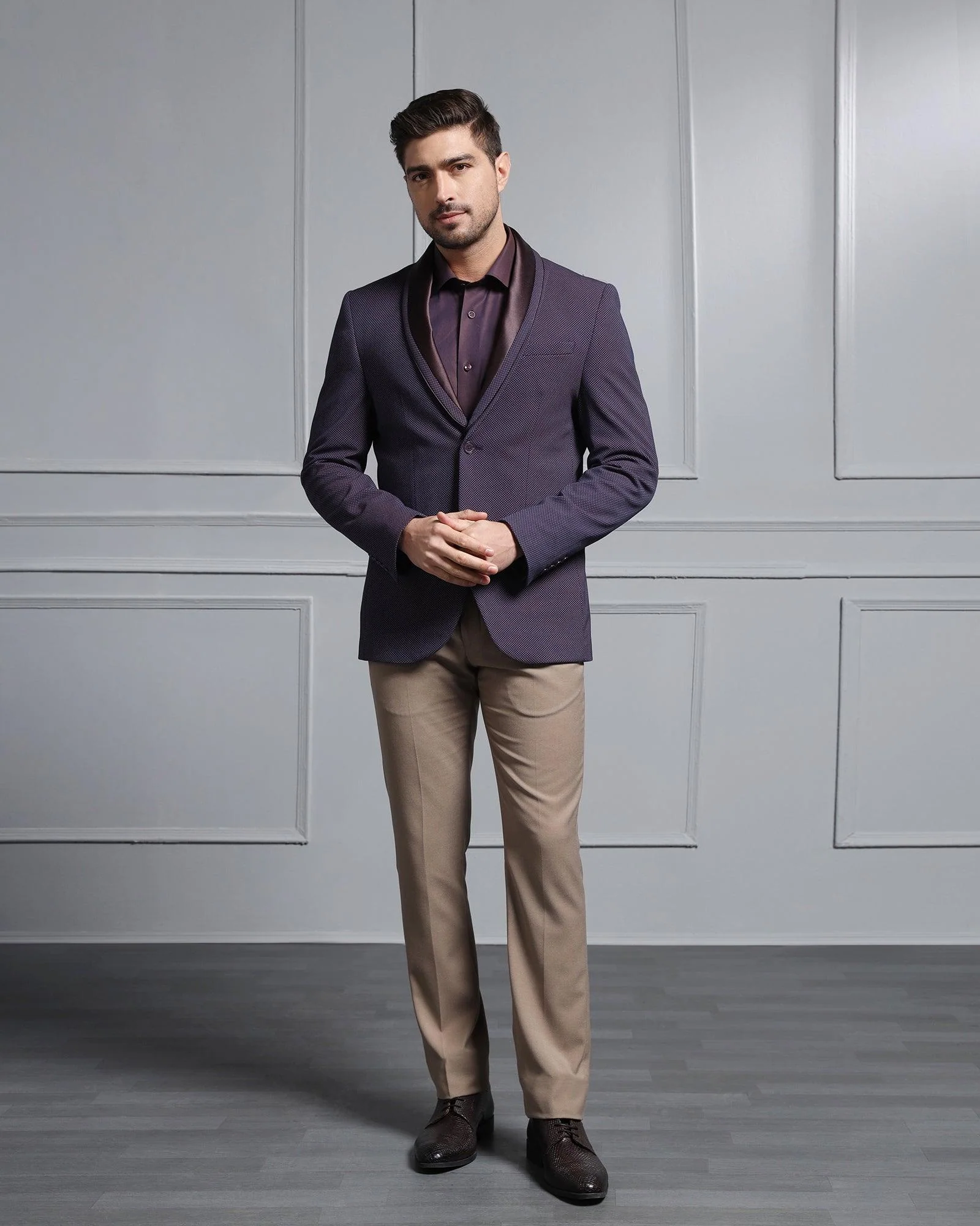 Formal Dark Purple Textured Blazer - Aaron - Image 3