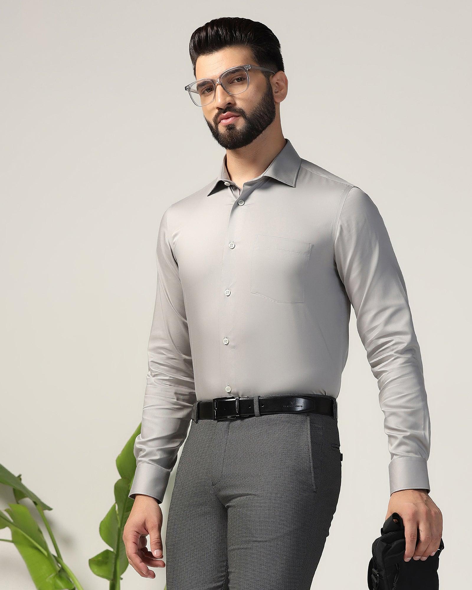 Formal Grey Solid Shirt - Alice - Image 7