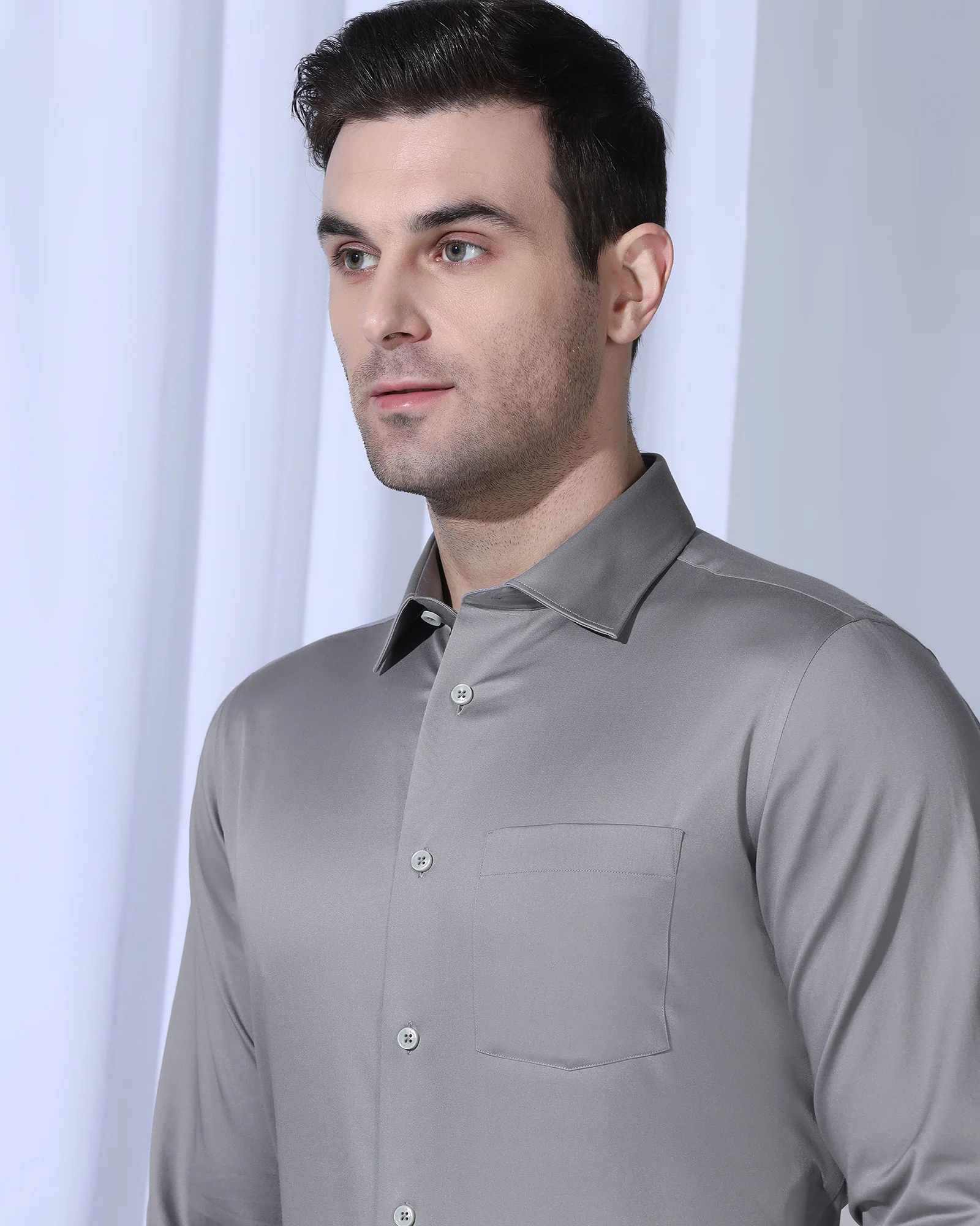 Non Iron Formal Grey Solid Shirt - Georgia - Image 4