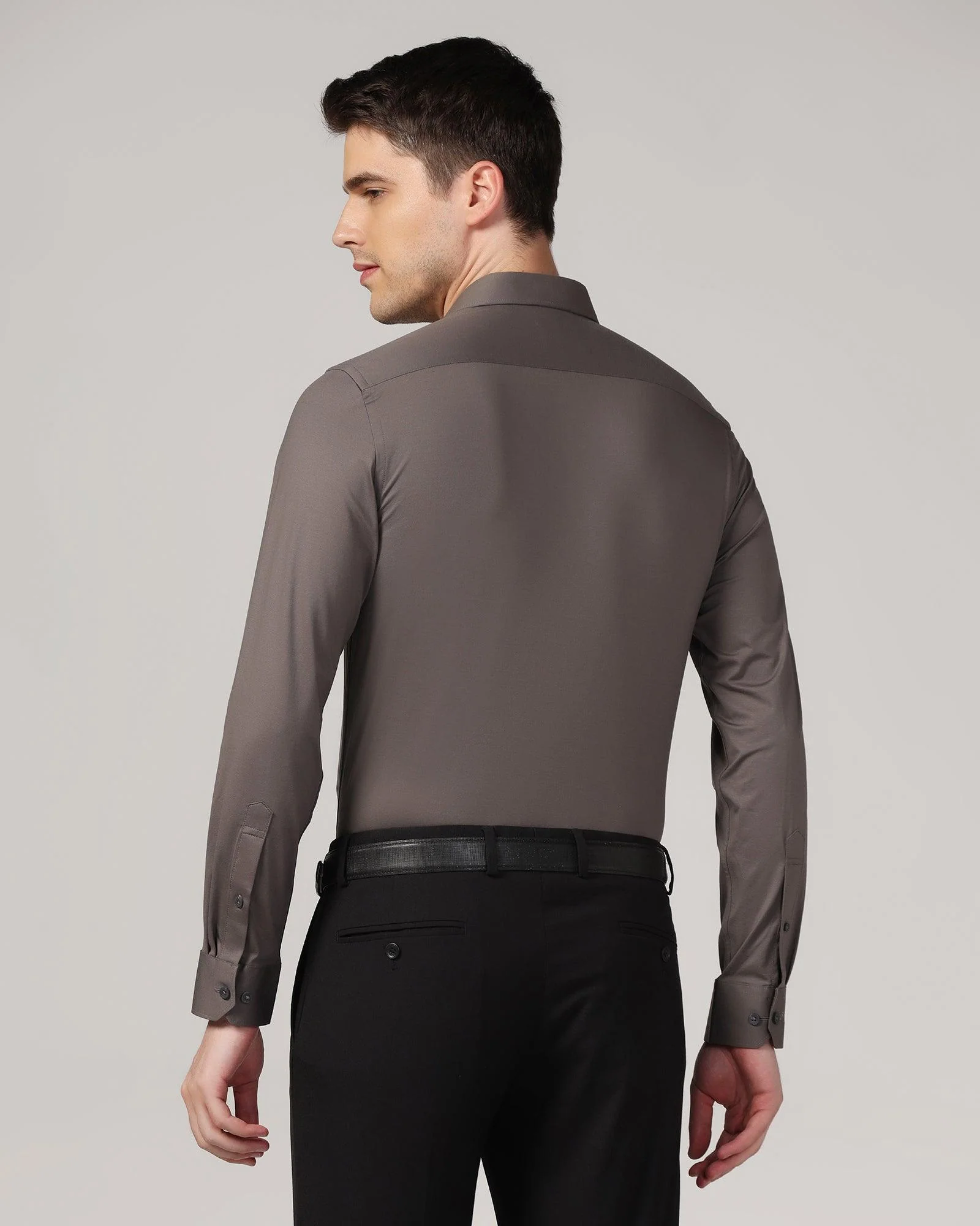 Formal Grey Solid Shirt - Sofk - Image 2