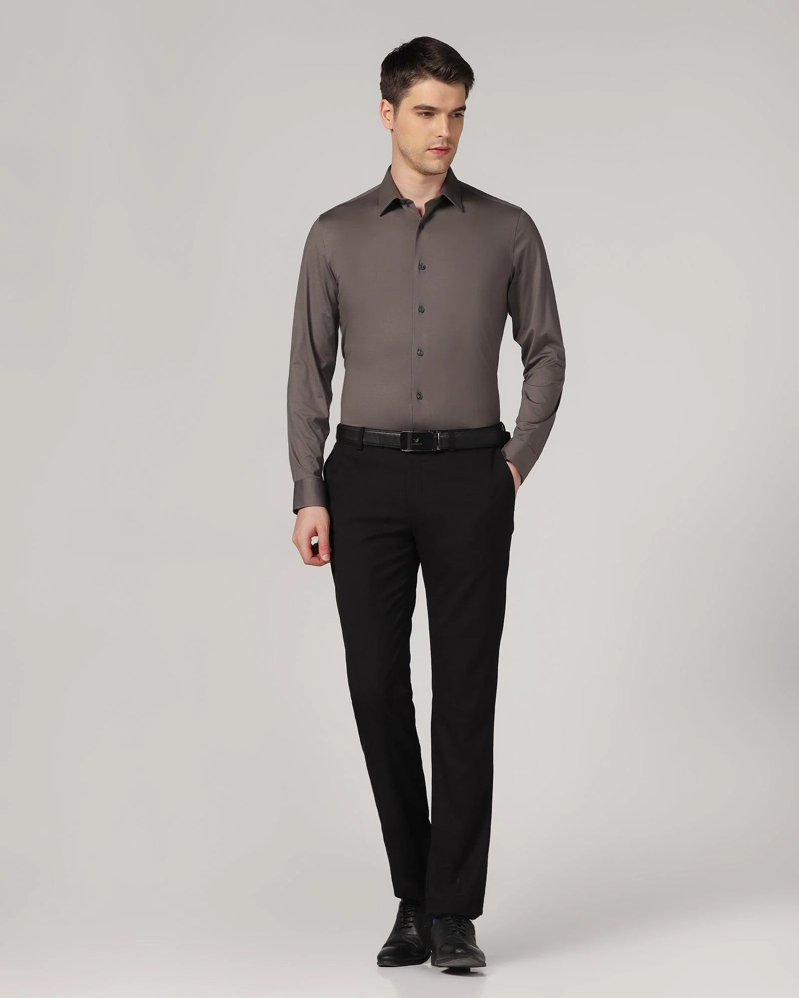 Formal Grey Solid Shirt - Sofk - Image 3