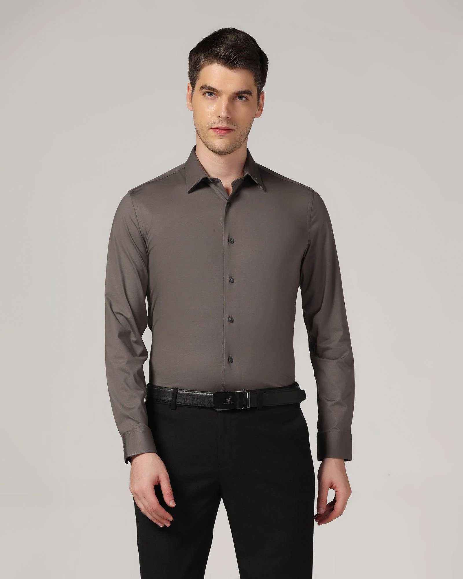 Formal Grey Solid Shirt - Sofk - Image 6