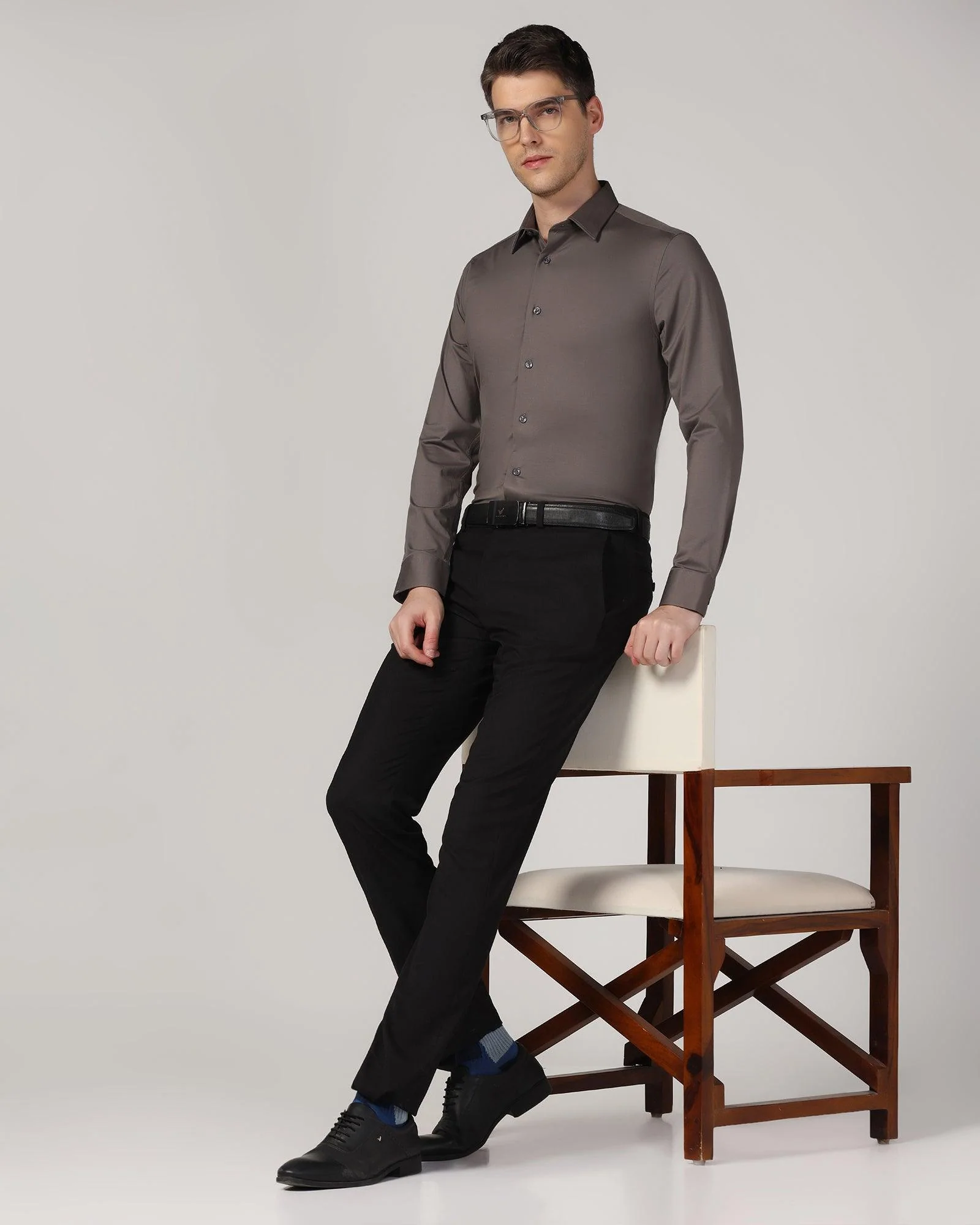 Formal Grey Solid Shirt - Sofk - Image 7