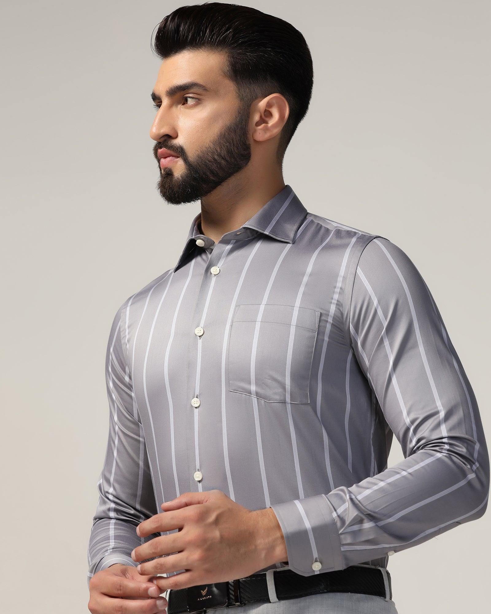 Formal Grey Stripe Shirt - Comet - Image 4