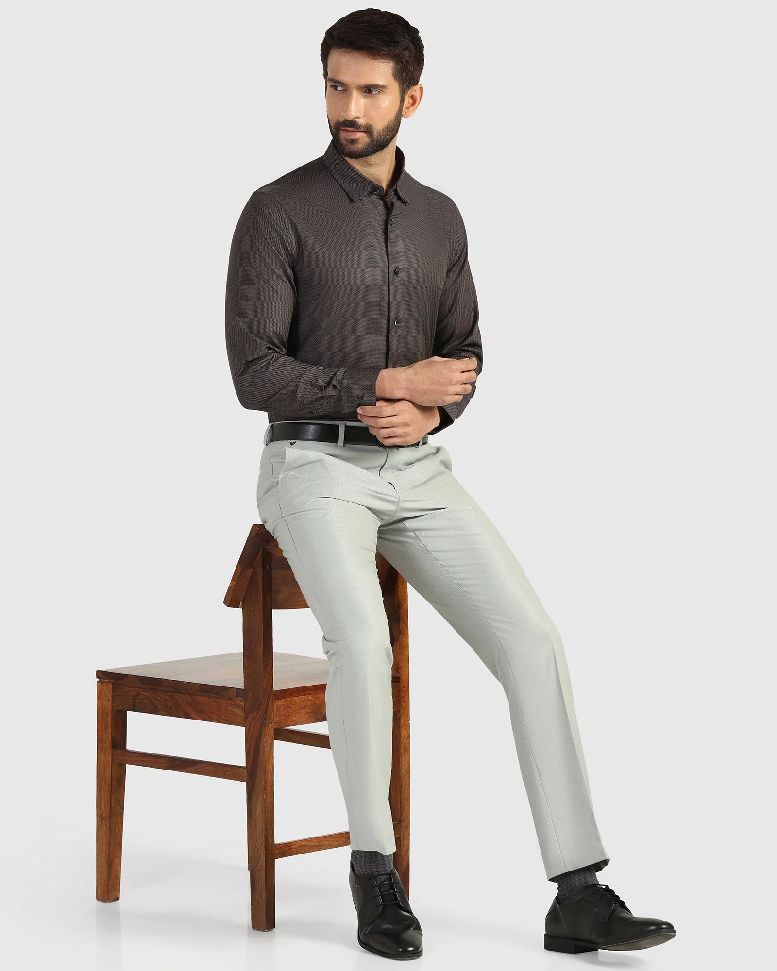 Formal Grey Textured Shirt - Amaze - Image 7