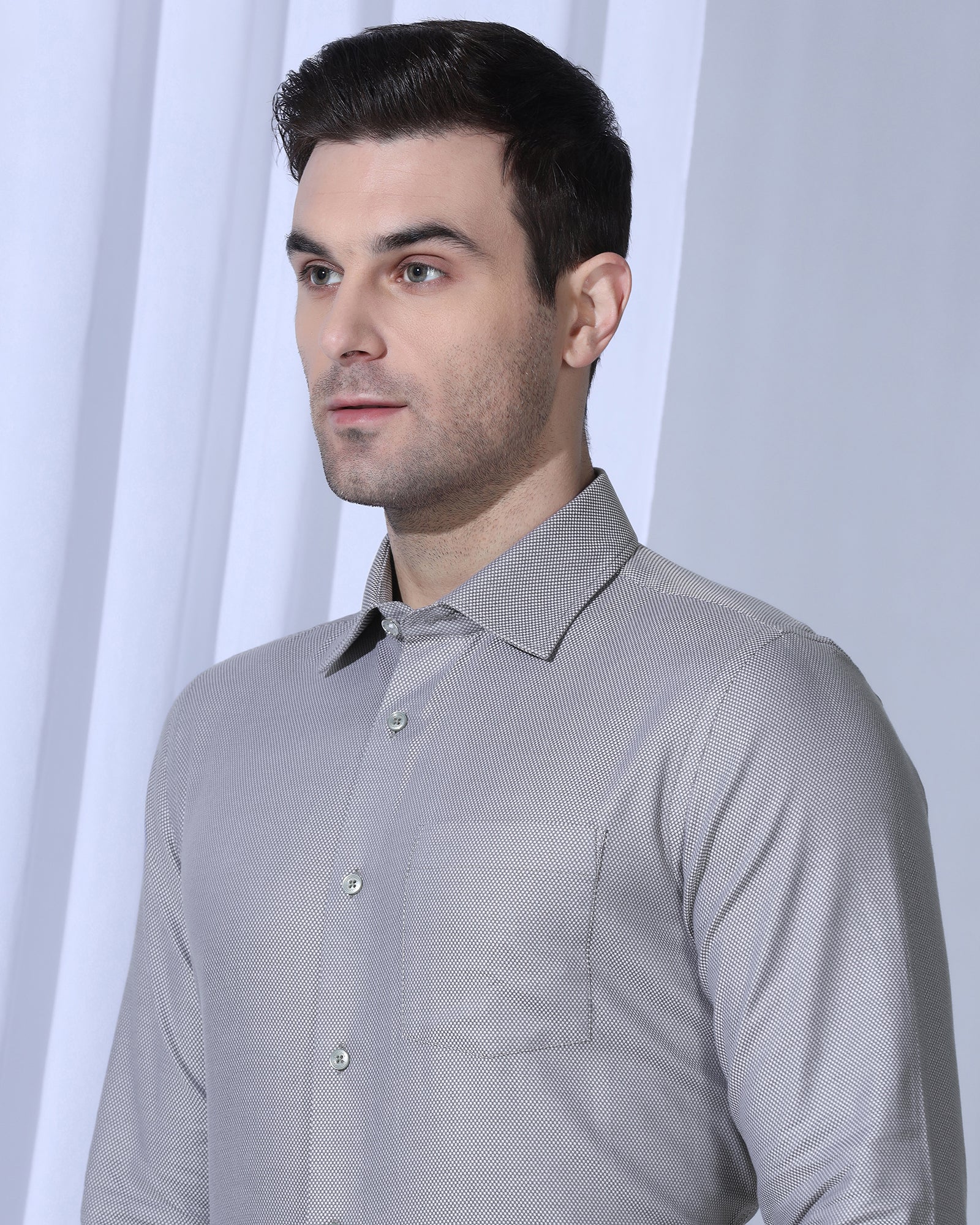 Formal Grey Textured Shirt - Quent - Image 4