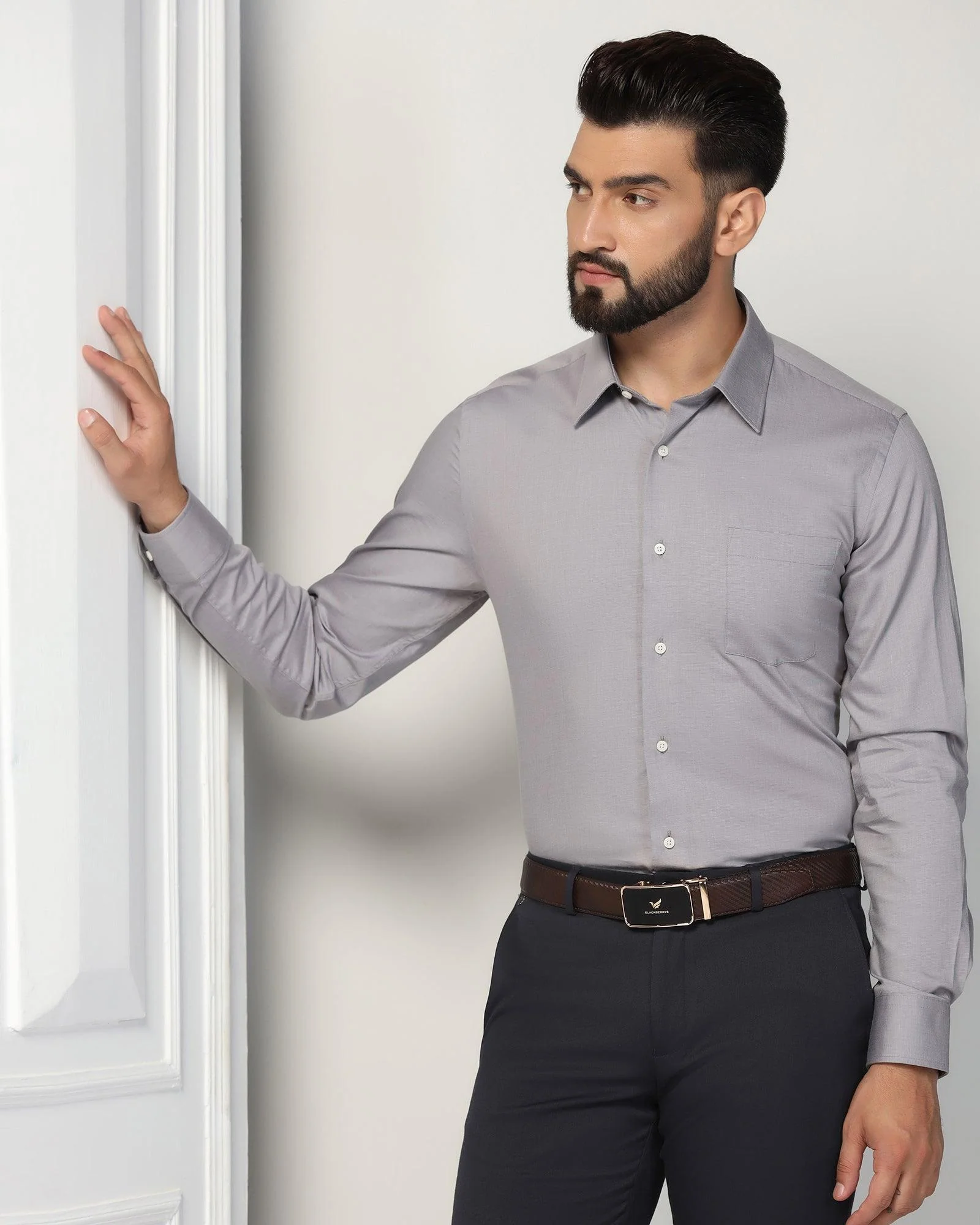 Formal Grey Textured Shirt - Robot - Image 9