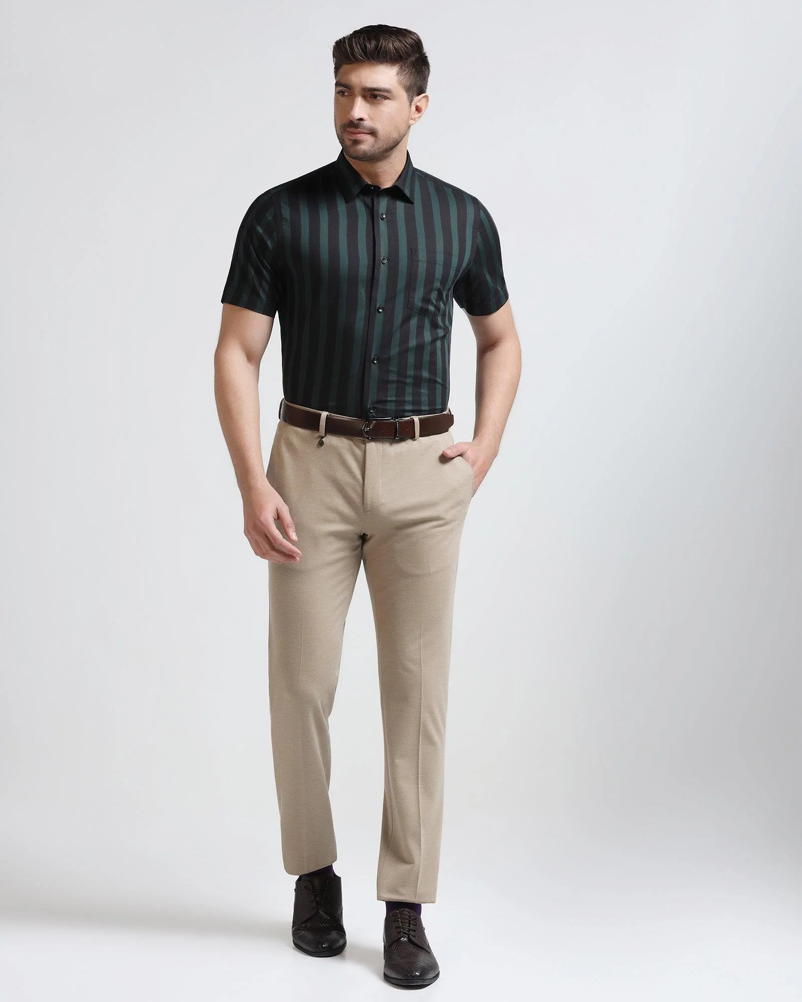 Formal Half Sleeve Black Stripe Shirt - Regis - Image 3