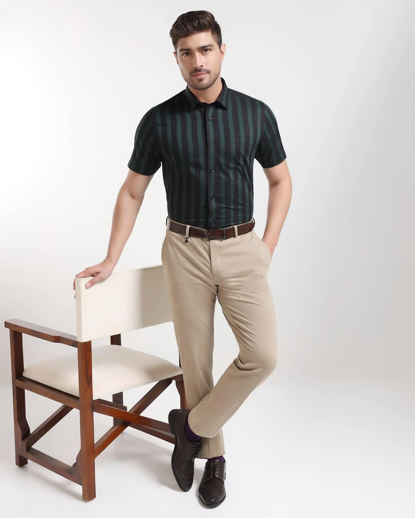 Formal Half Sleeve Black Stripe Shirt - Regis - Image 6