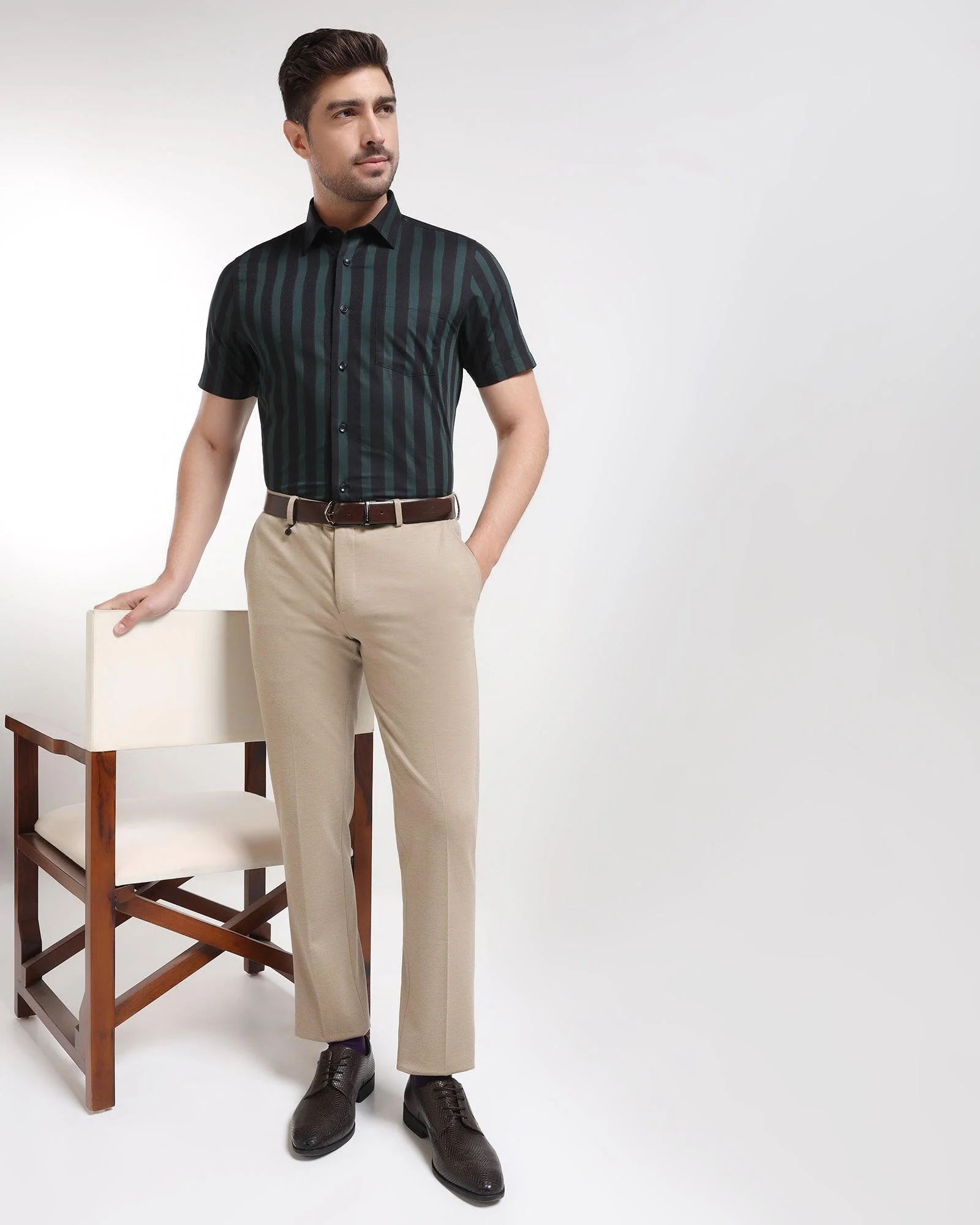 Formal Half Sleeve Black Stripe Shirt - Regis - Image 7