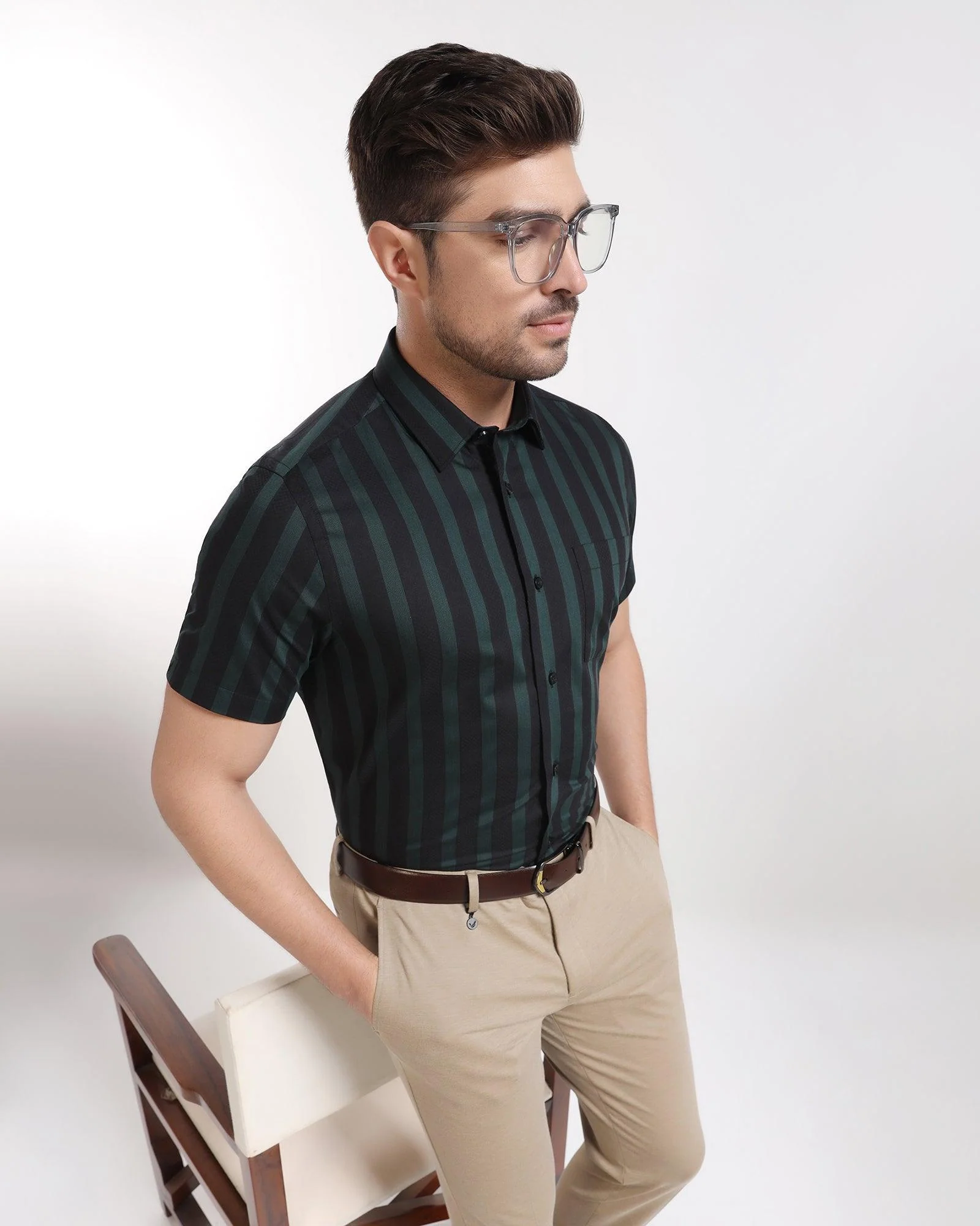 Formal Half Sleeve Black Stripe Shirt - Regis - Image 8