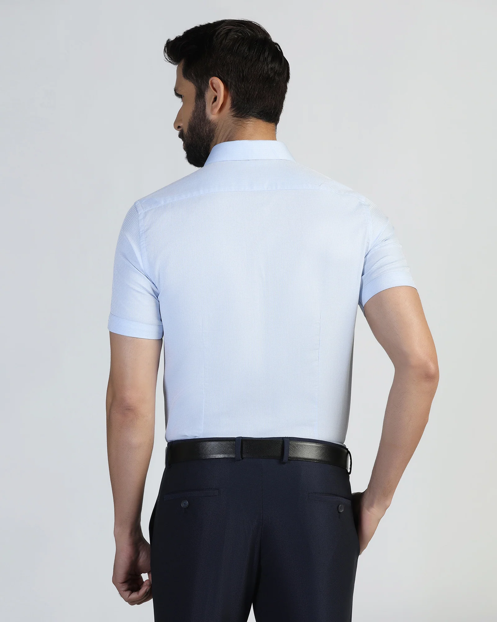 Formal Half Sleeve Blue Textured Shirt - Pace - Image 2