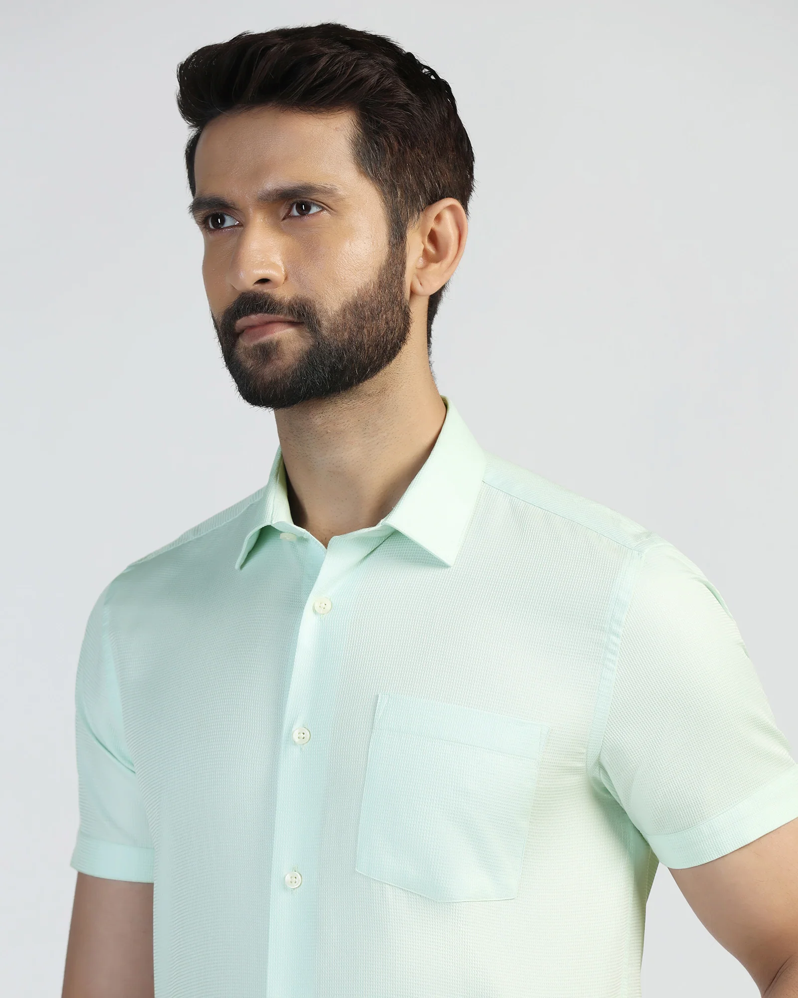 Formal Half Sleeve Green Textured Shirt - Pace - Image 4