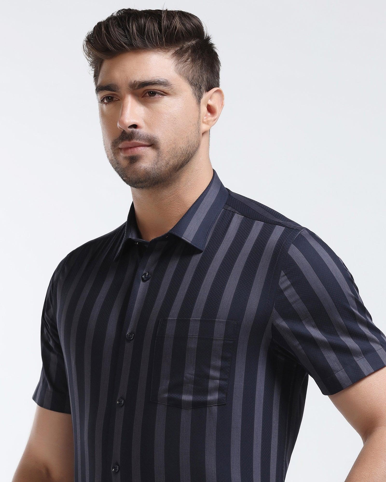 Formal Half Sleeve Navy Stripe Shirt - Regis - Image 4