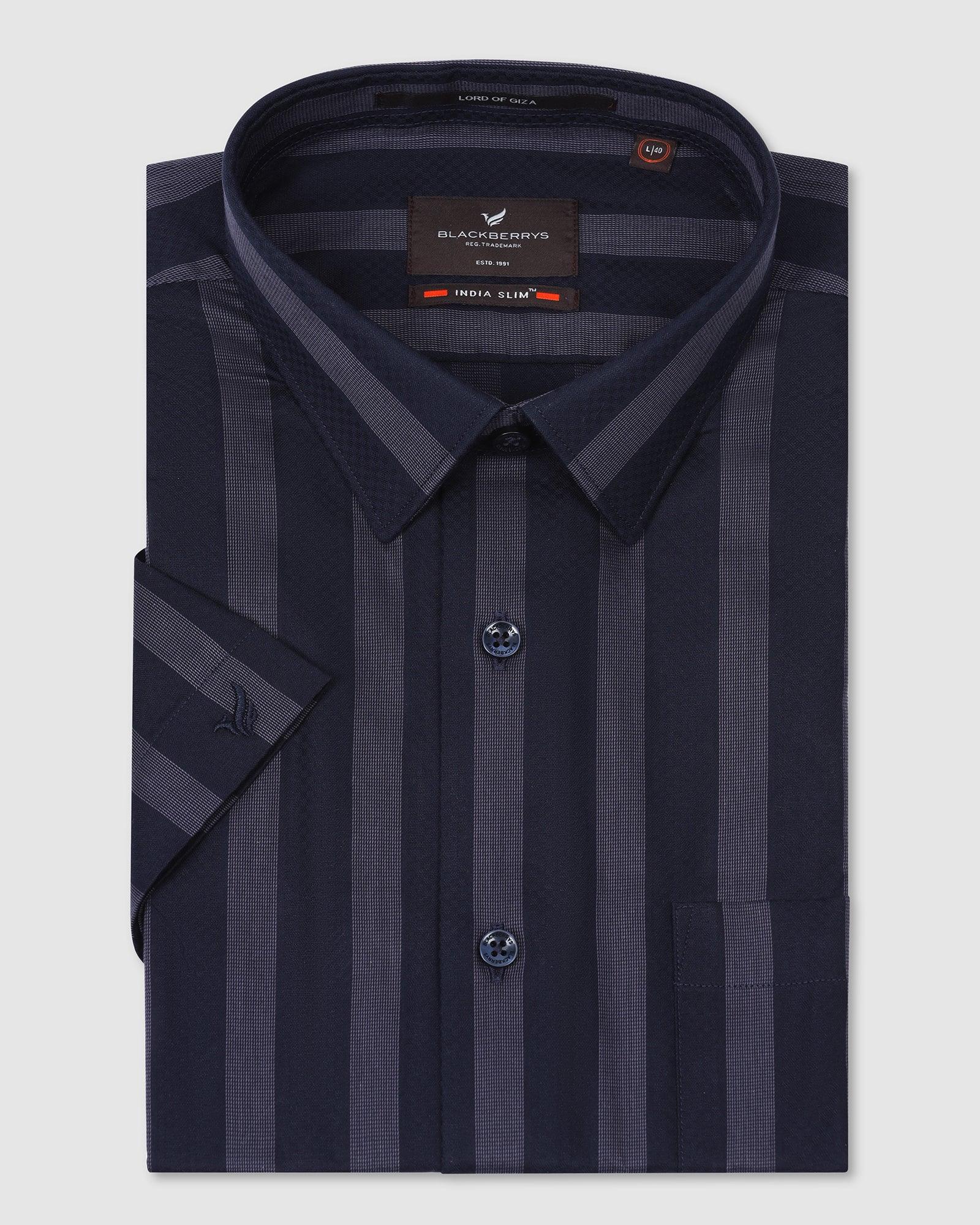 Formal Half Sleeve Navy Stripe Shirt - Regis - Image 5