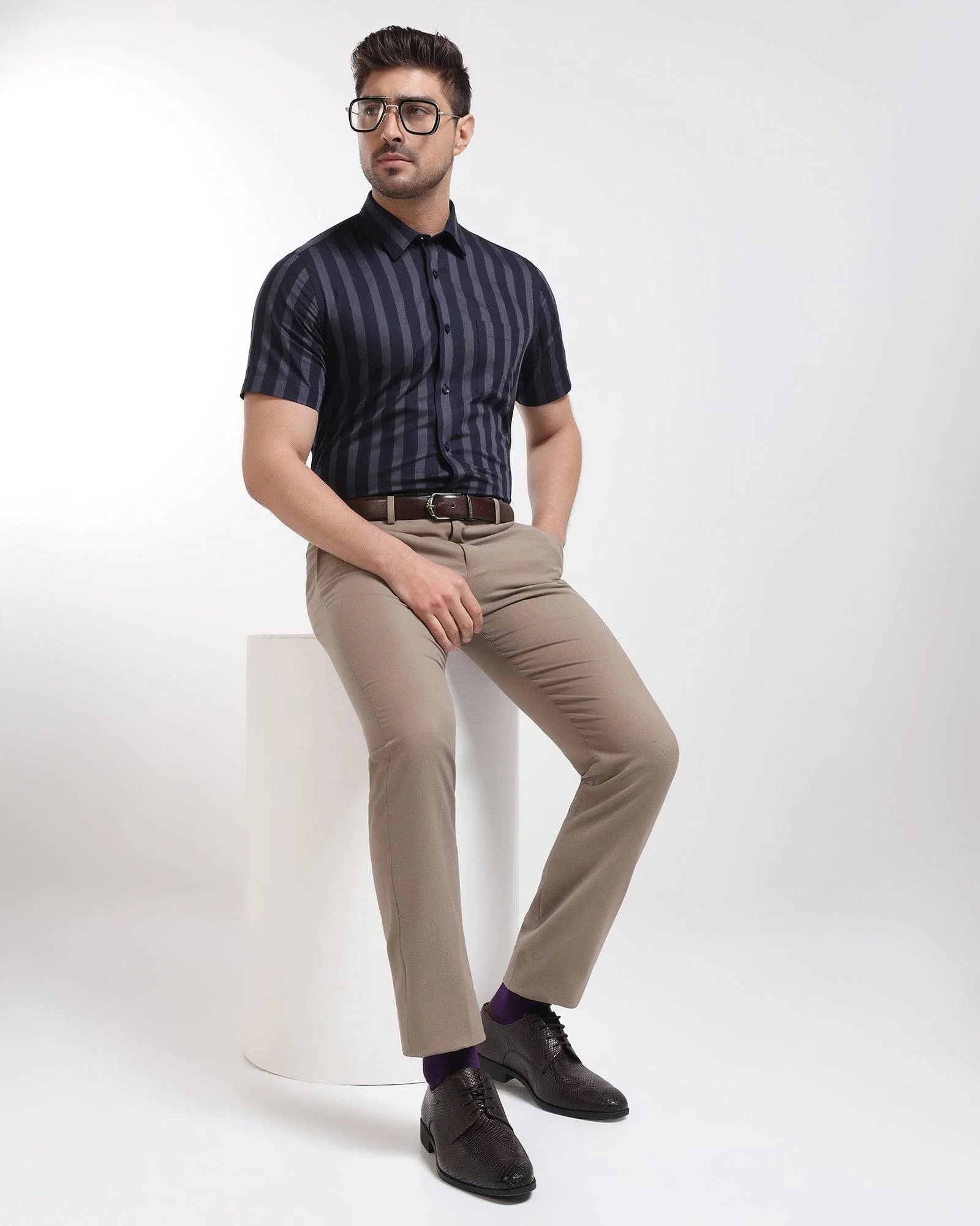 Formal Half Sleeve Navy Stripe Shirt - Regis - Image 6