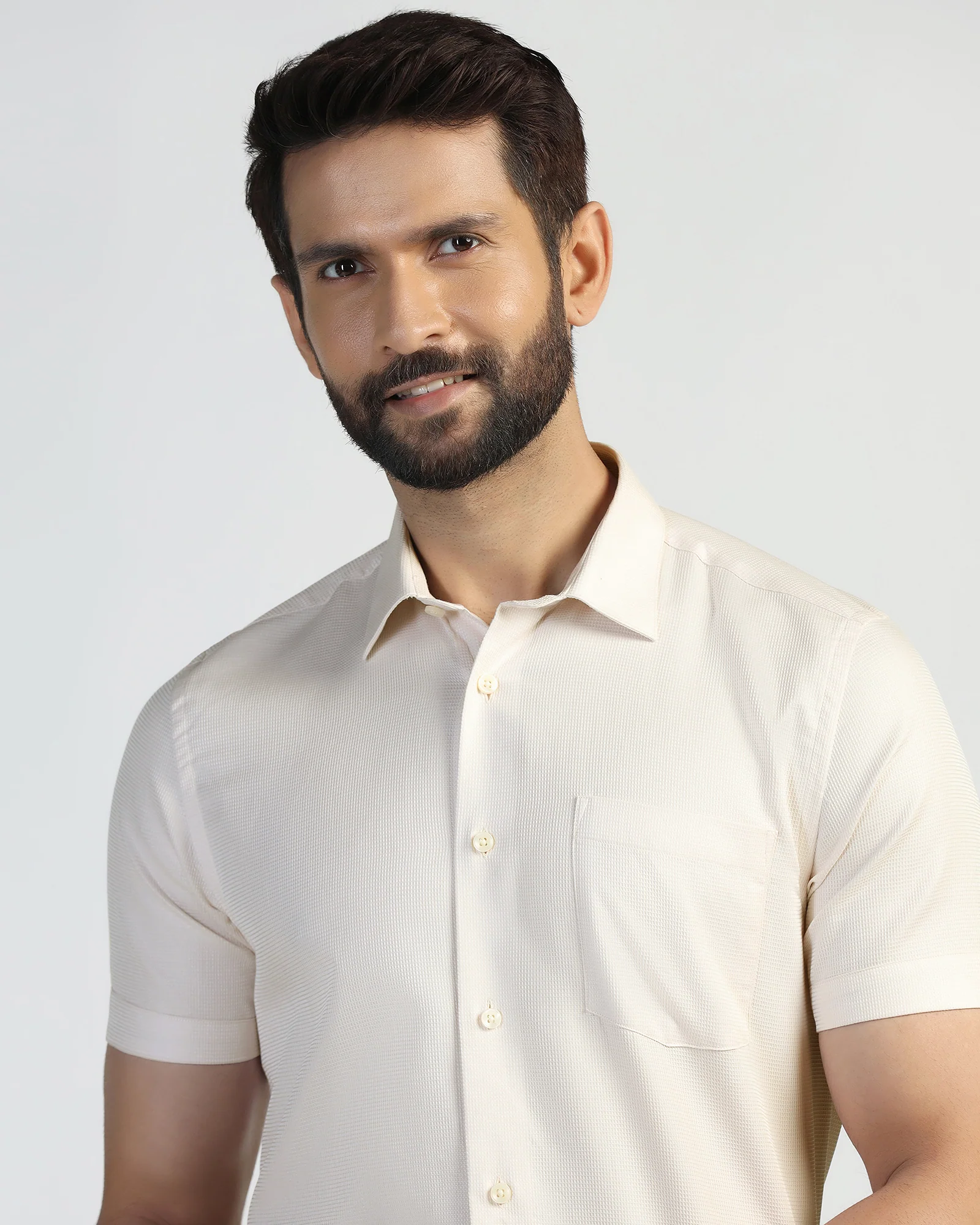 Formal Half Sleeve Yellow Textured Shirt - Pace - Image 4