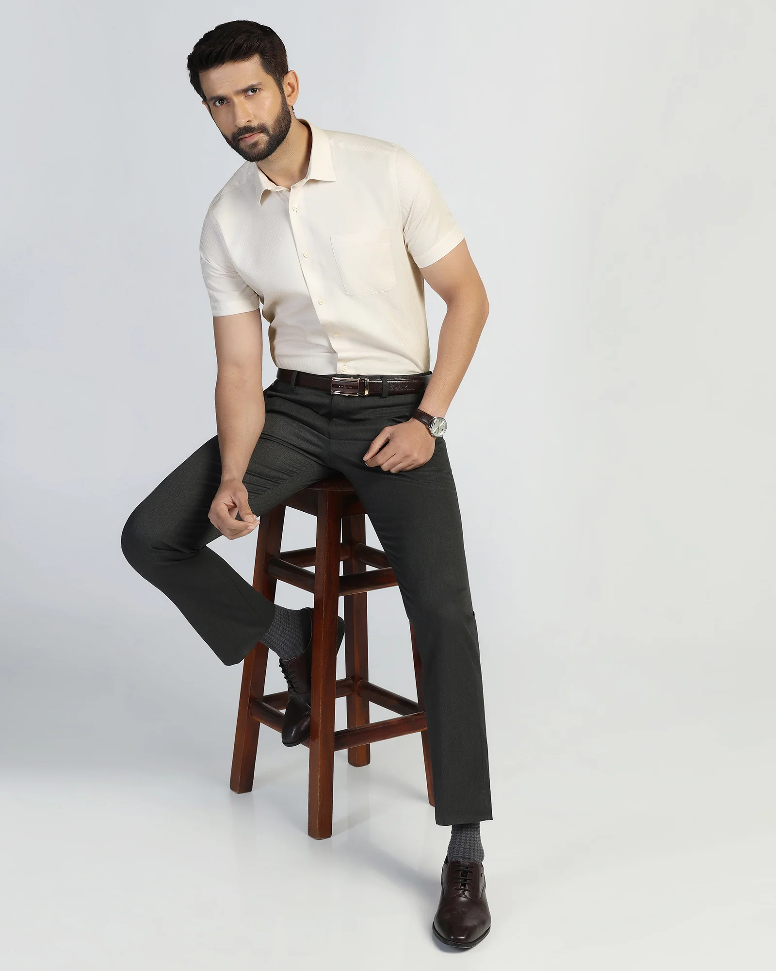 Formal Half Sleeve Yellow Textured Shirt - Pace - Image 7