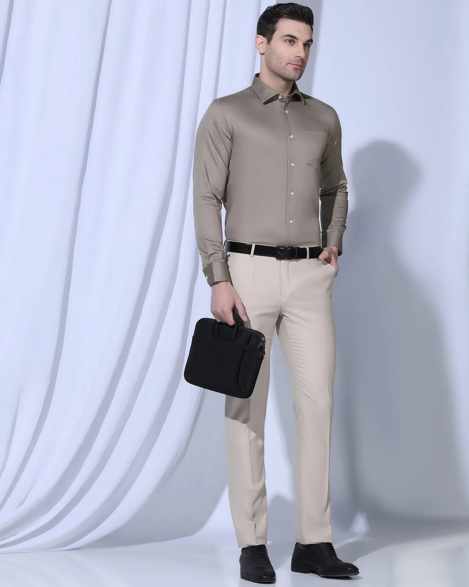 Non Iron Formal Khaki Solid Shirt - Georgia - Image 7
