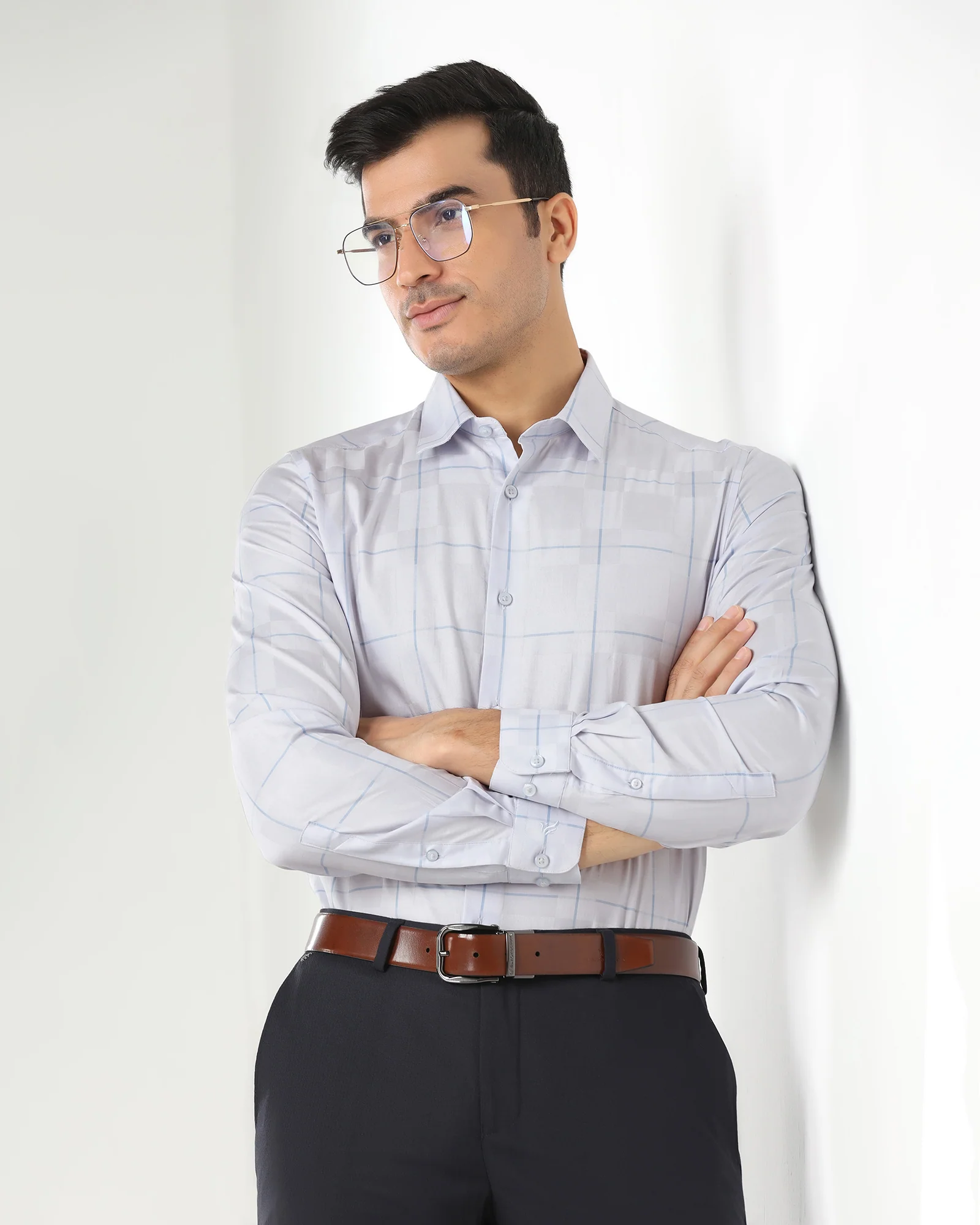 Formal Lavender Check Shirt - Santro - Image 7