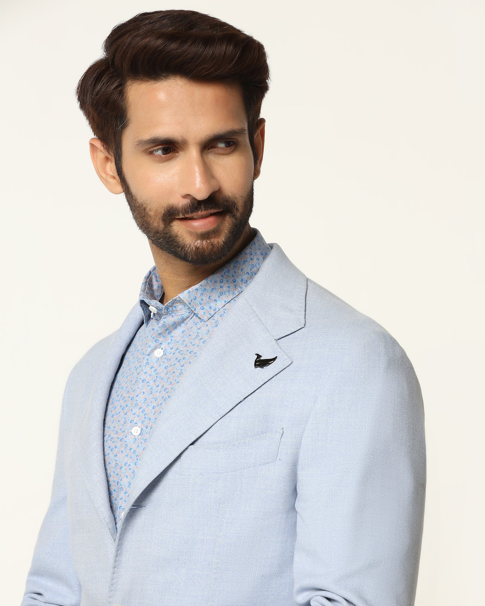 Formal Light Blue Textured Blazer - Blanc - Image 4