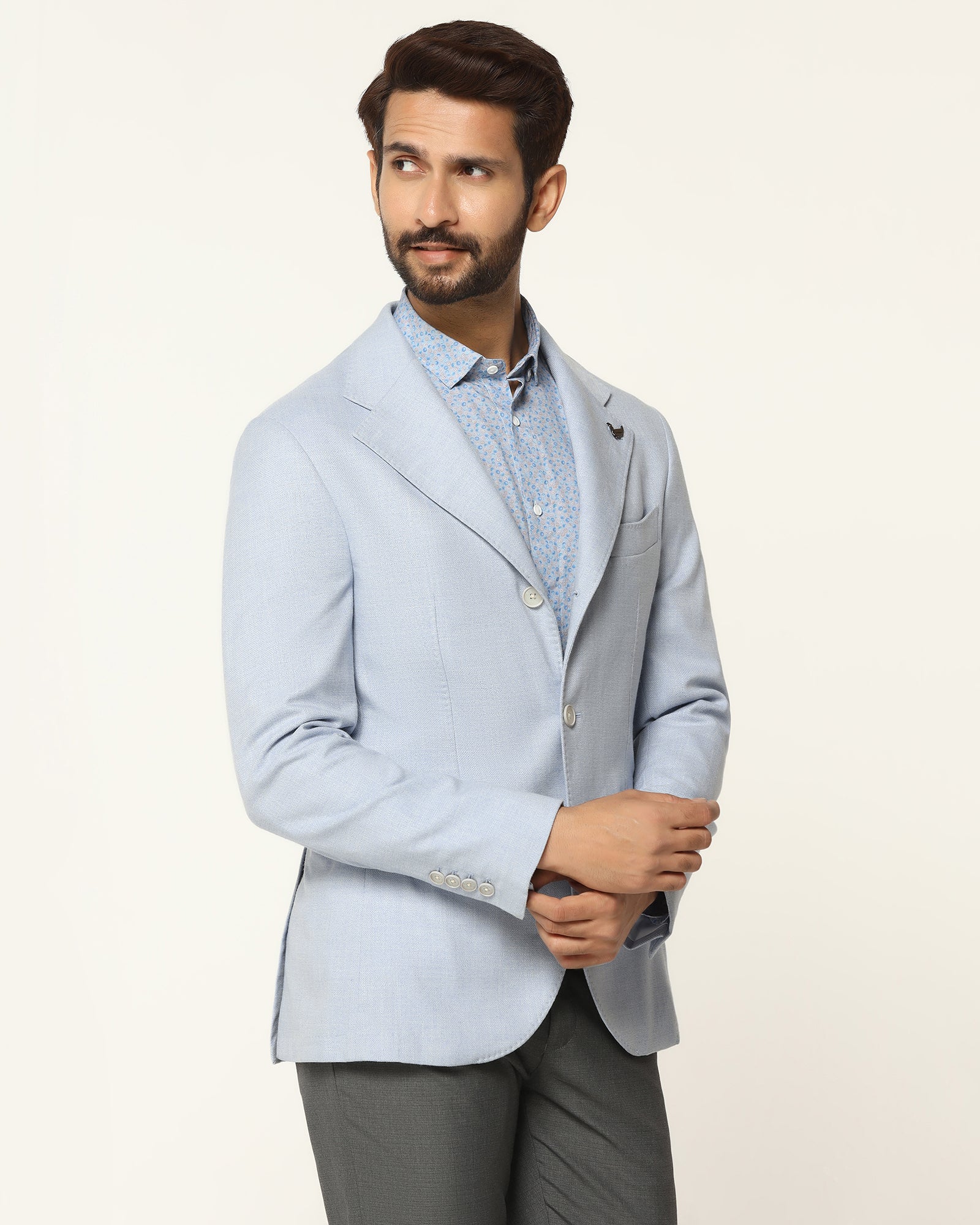 Formal Light Blue Textured Blazer - Blanc - Image 5
