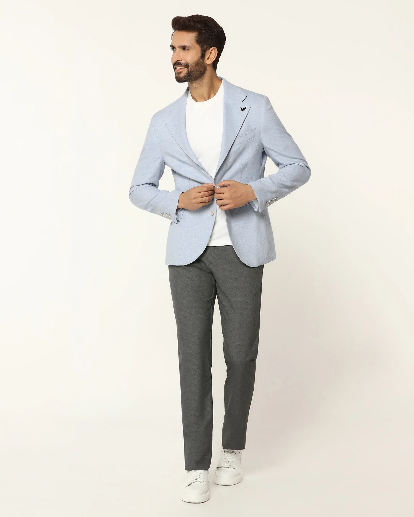 Formal Light Blue Textured Blazer - Blanc - Image 7