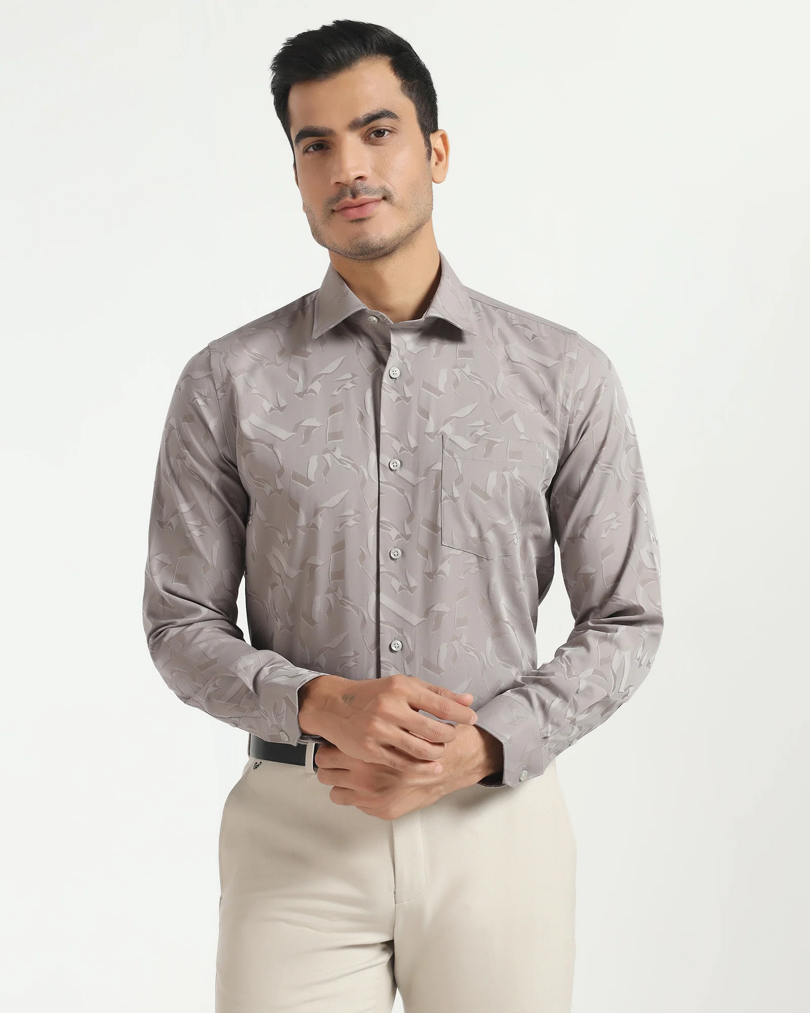 Formal Light Grey Jacquard Shirt - Riley
