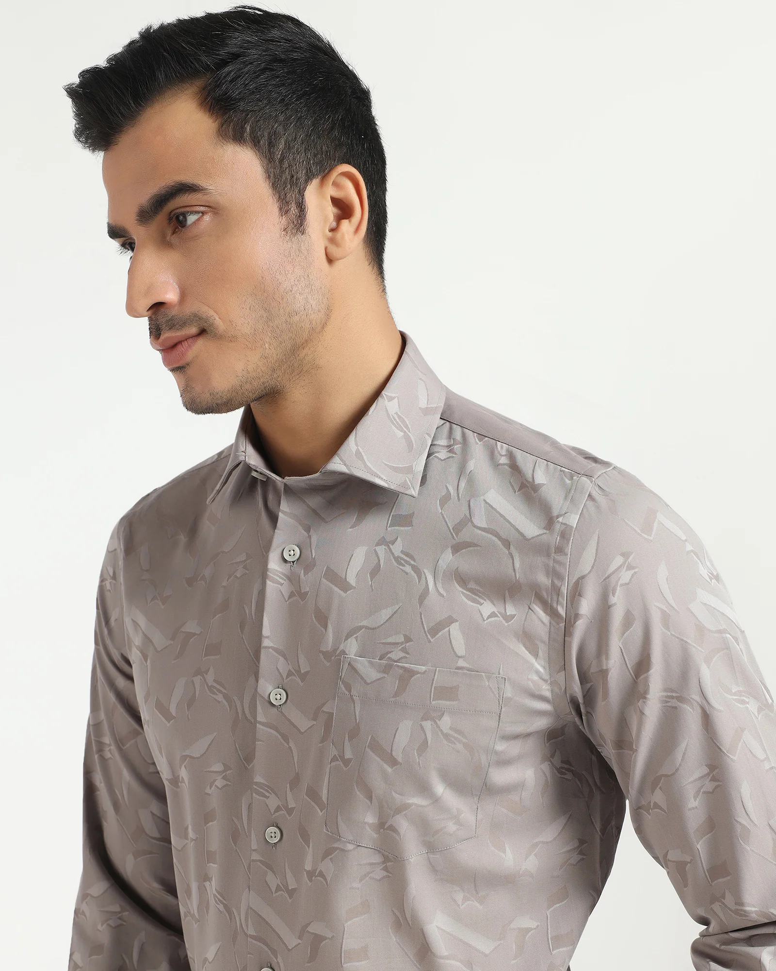 Formal Light Grey Jacquard Shirt - Riley - Image 4